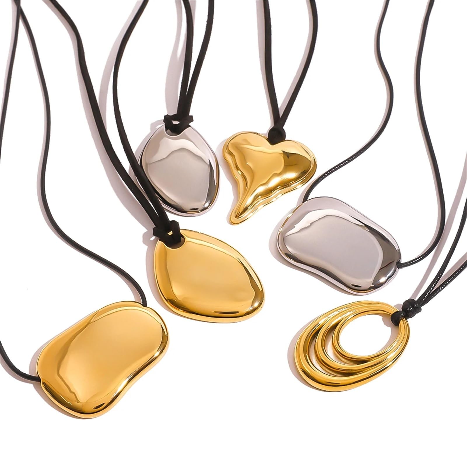 Collana in corda cerata in metallo con motivo geometrico irregolare in acciaio inossidabile lucido minimalismo for donna, 1 pezzo