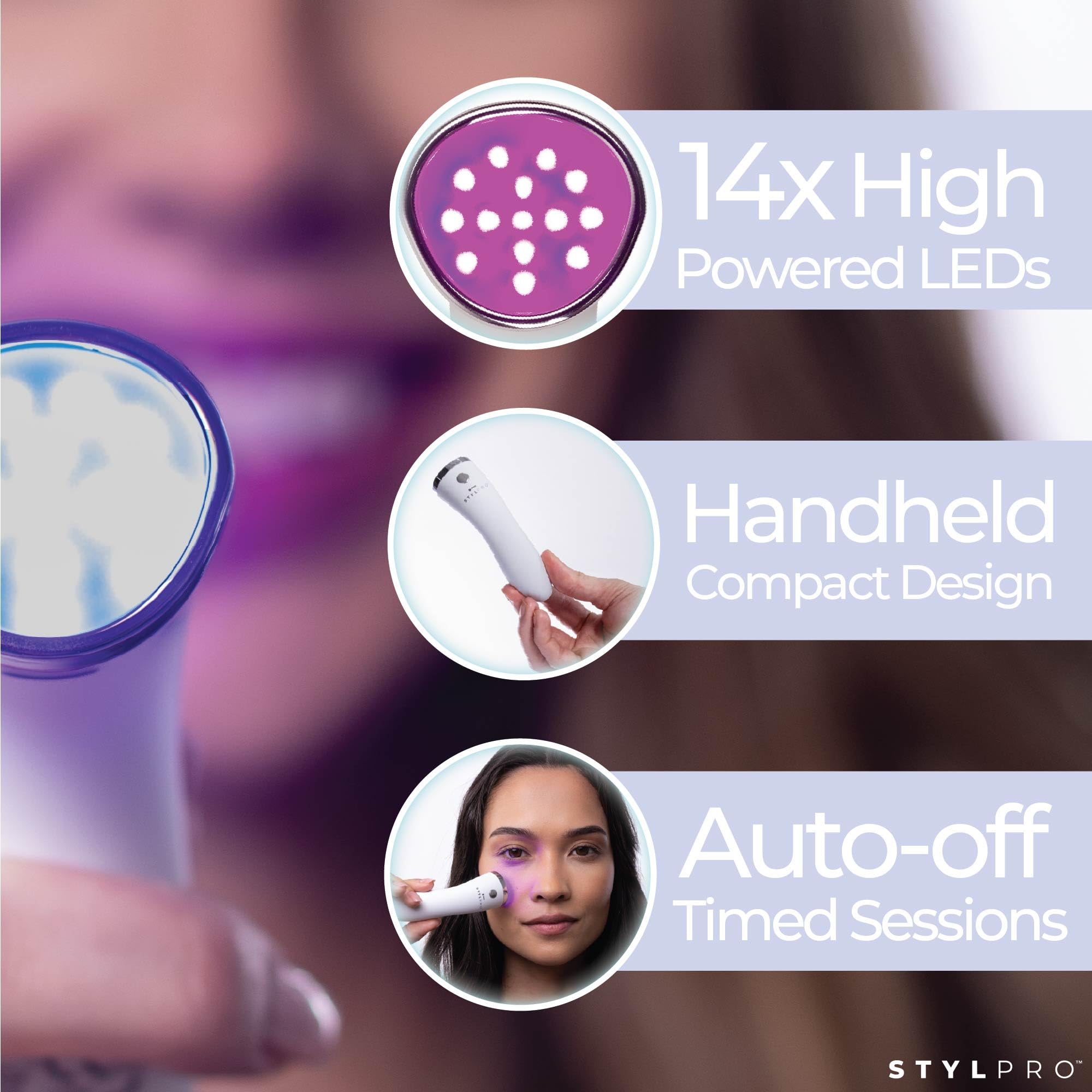 STYLPRO Mini LED Zauberstab Blaue Lichttherapie für Akne und Haut, 3x Modi, 28 LEDs Blau Rot NIR, wiederaufladbar