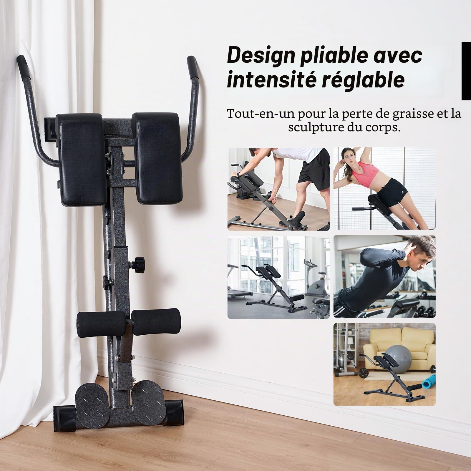 SogesPower Chaise Romaine Hyperextension pour Dos, Banc de Musculation Pliable Réglable en Hauteur, Appareil Hyper Extension pour Abdominaux, Fitness, Charge Max. 120 kg