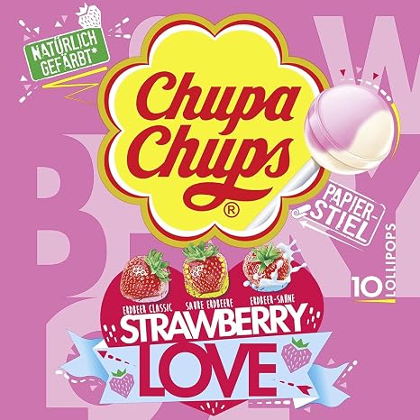 Chupa Chups Strawberry Lover Lollipop Bag Refill Bag Contains 10 Fruity and Creamy Strawberry Lollipops in 3 Flavors Birthday 10 x 12g