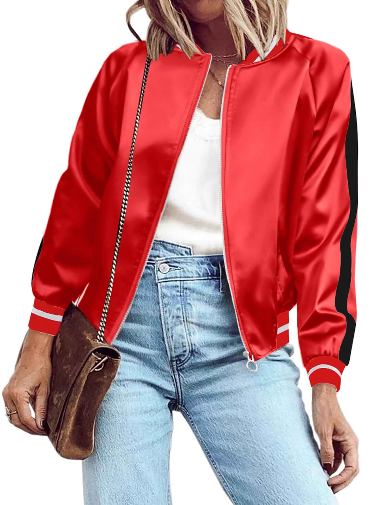 Zeagoo Women's Bomber Jacket Lightweight Zip Up Jacket Casual Striped Jacket Coat Outerwear Windbreaker with Pockets