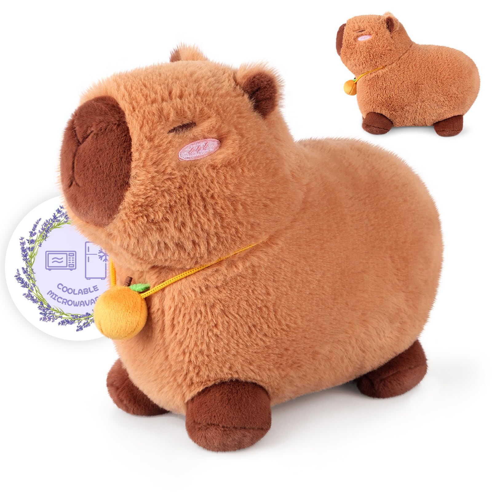 Heatable & Coolable Orange Capybara Stuffed Animal, Microwave Heating Pad for Period, Plushies for Pain Relief, Stuffed Capibara Plush Toys for Stress Relief, Capybara Gifts for Girls & Boy