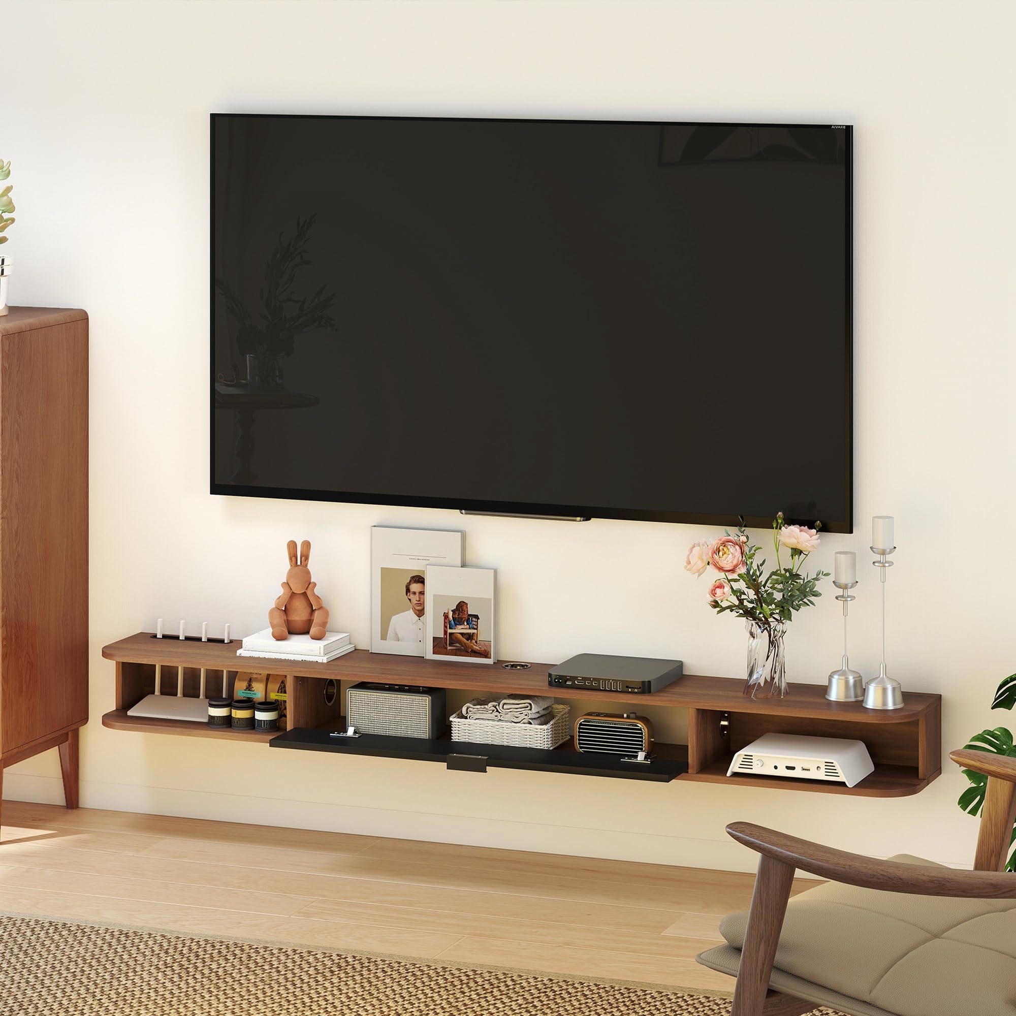 HOMCOM 71" Supporto TV sospeso moderno ripiano per TV fino a 75" Noce