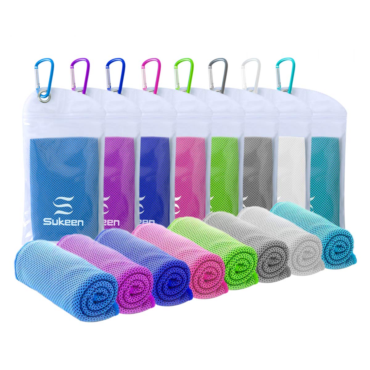 Sukeen 8 Pack Cooling Towel (40"x12"), Ice Towel Sets,Soft Breathable Chilly Towel,Microfiber Towel for Yoga,Sport,Running,Gym,Workout,Camping,Fitness,Workout