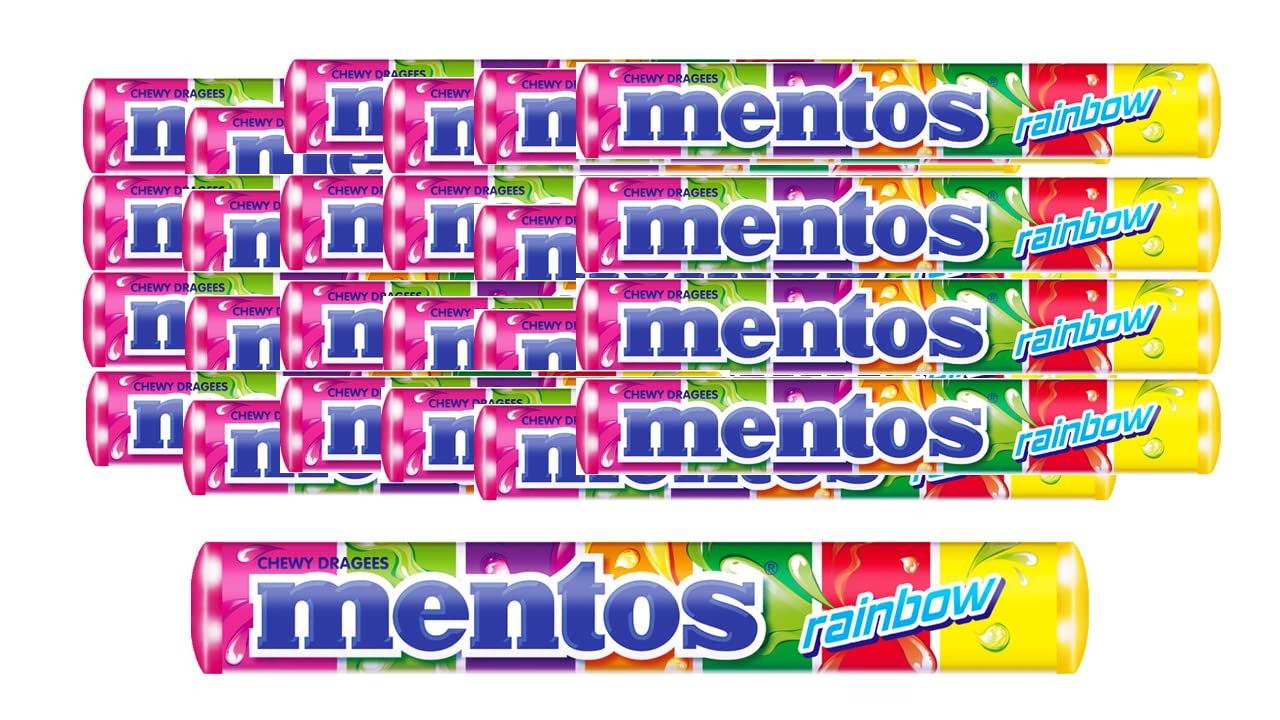 Chewy Mint Rainbow Candy Roll - Party Pack Of 24 Roll 1.31 Ounce Colorful Flavor Fruity Crunchy Non Melting