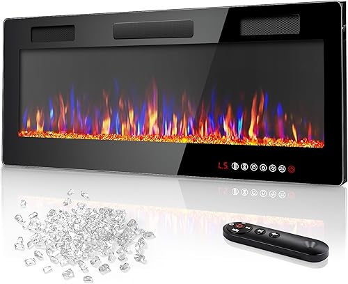 Vitesse 50 Inch Ultra Thin Electric Fireplace-Narrow Bezel Linear Fireplace Heater Recessed Wall Mounted, Remote and Screen Control, 8H Sleep Timer,