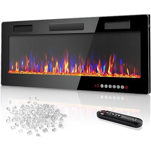 Vitesse 50 Inch Ultra Thin Electric Fireplace-Narrow Bezel Linear Fireplace Heater Recessed Wall Mounted, Remote and Screen Control, 8H Sleep Timer, Low Noise, 750/1500W for Living Room, Bedroom