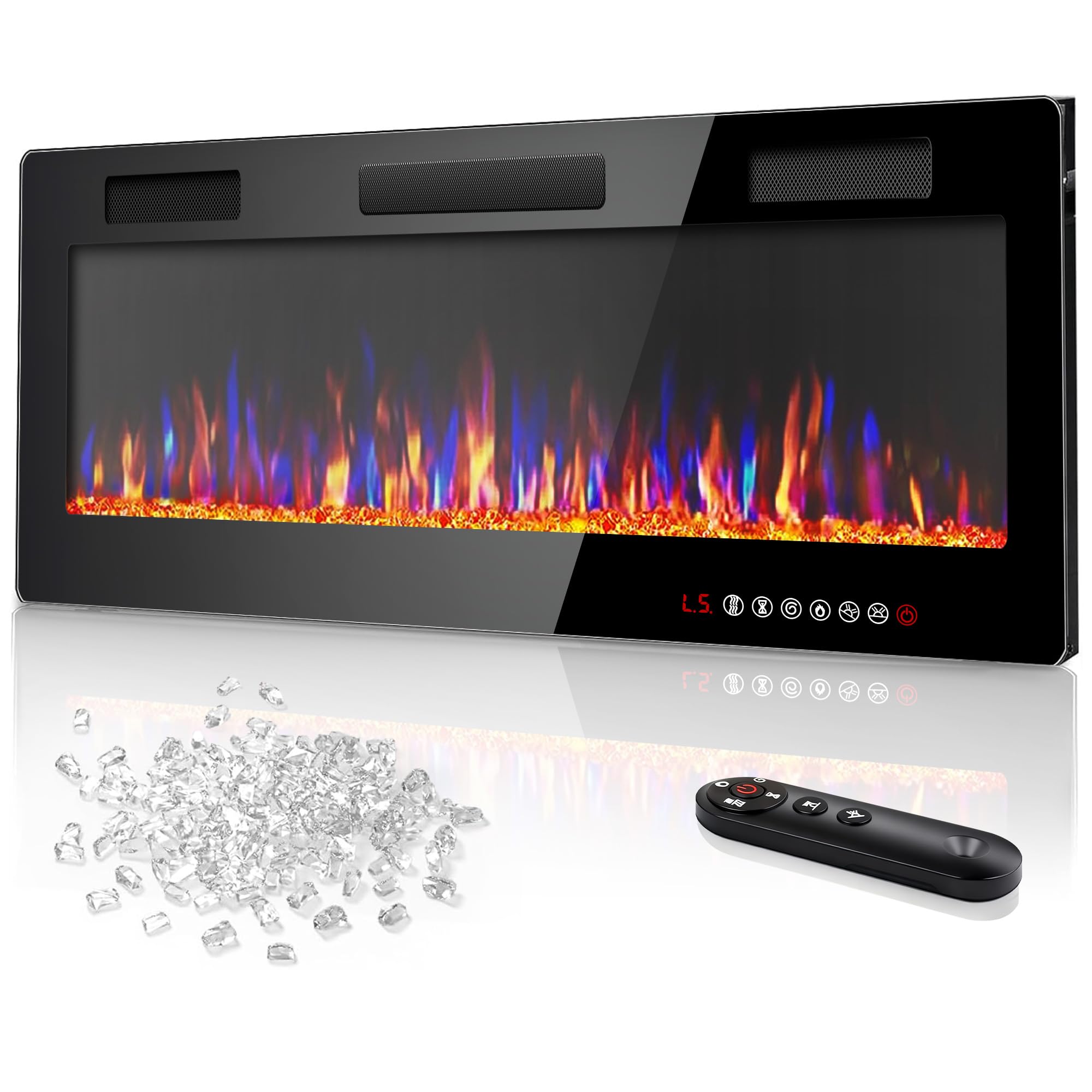 Vitesse 50 Inch Ultra Thin Electric Fireplace-Narrow Bezel Linear Fireplace Heater Recessed Wall Mounted, Remote and Screen Control, 8H Sleep Timer, Low Noise, 750/1500W for Living Room, Bedroom