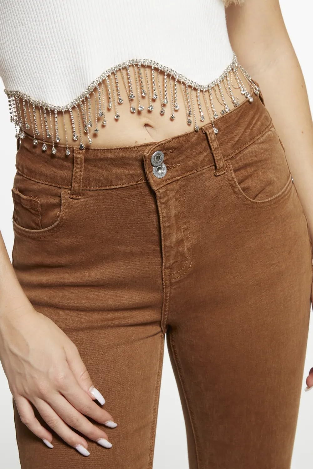 Pantaloni Donna Vita Alta Elasticizzati a Zampa – Jeans Svasati Casual Eleganti, vestibilità Slim (cod. 8048)