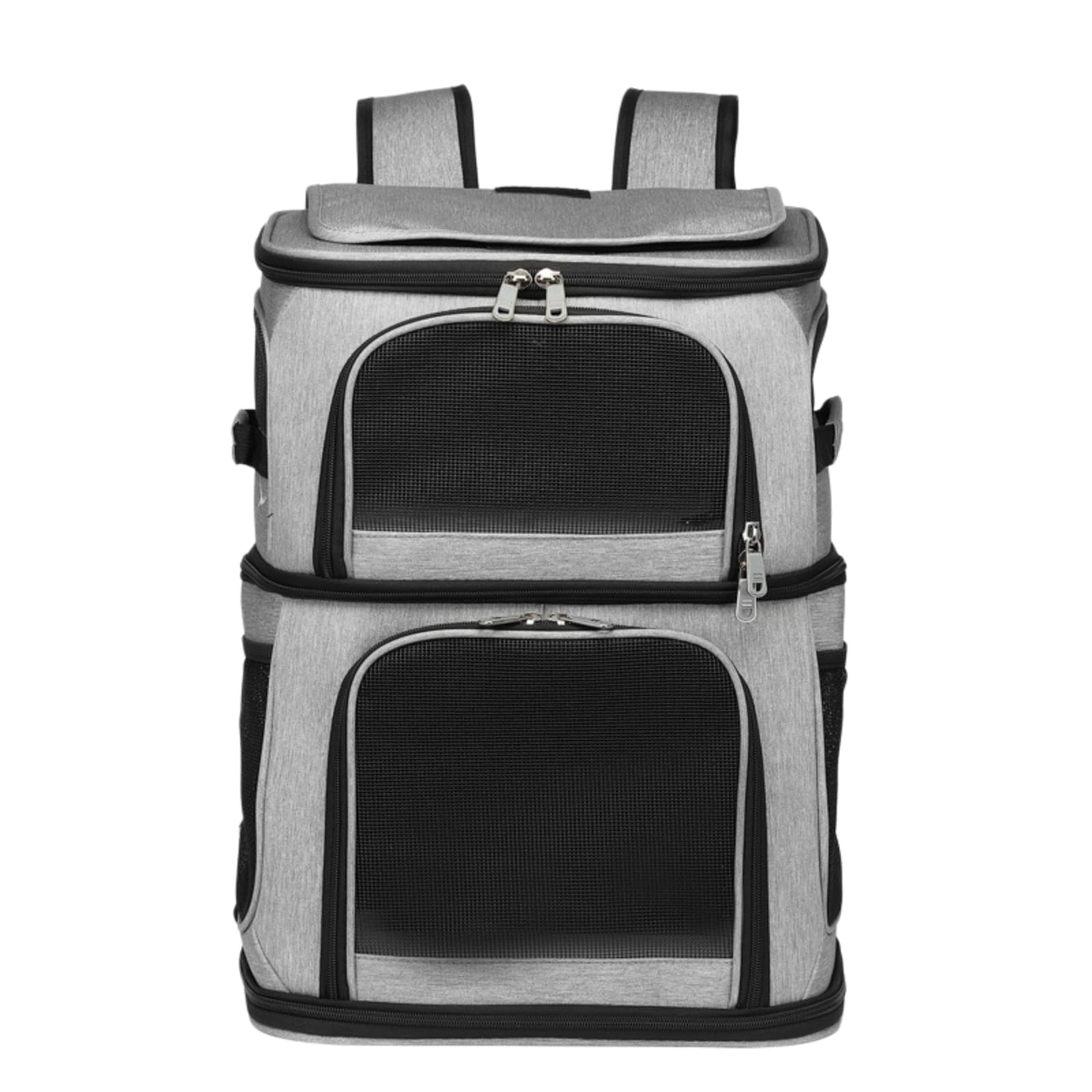Veslyn Pet Travel Bag Oxford Cloth Large Capacity Backpack, Double Layer Foldable Carrier For Two Cats Or Small Dogs Supplies-gray