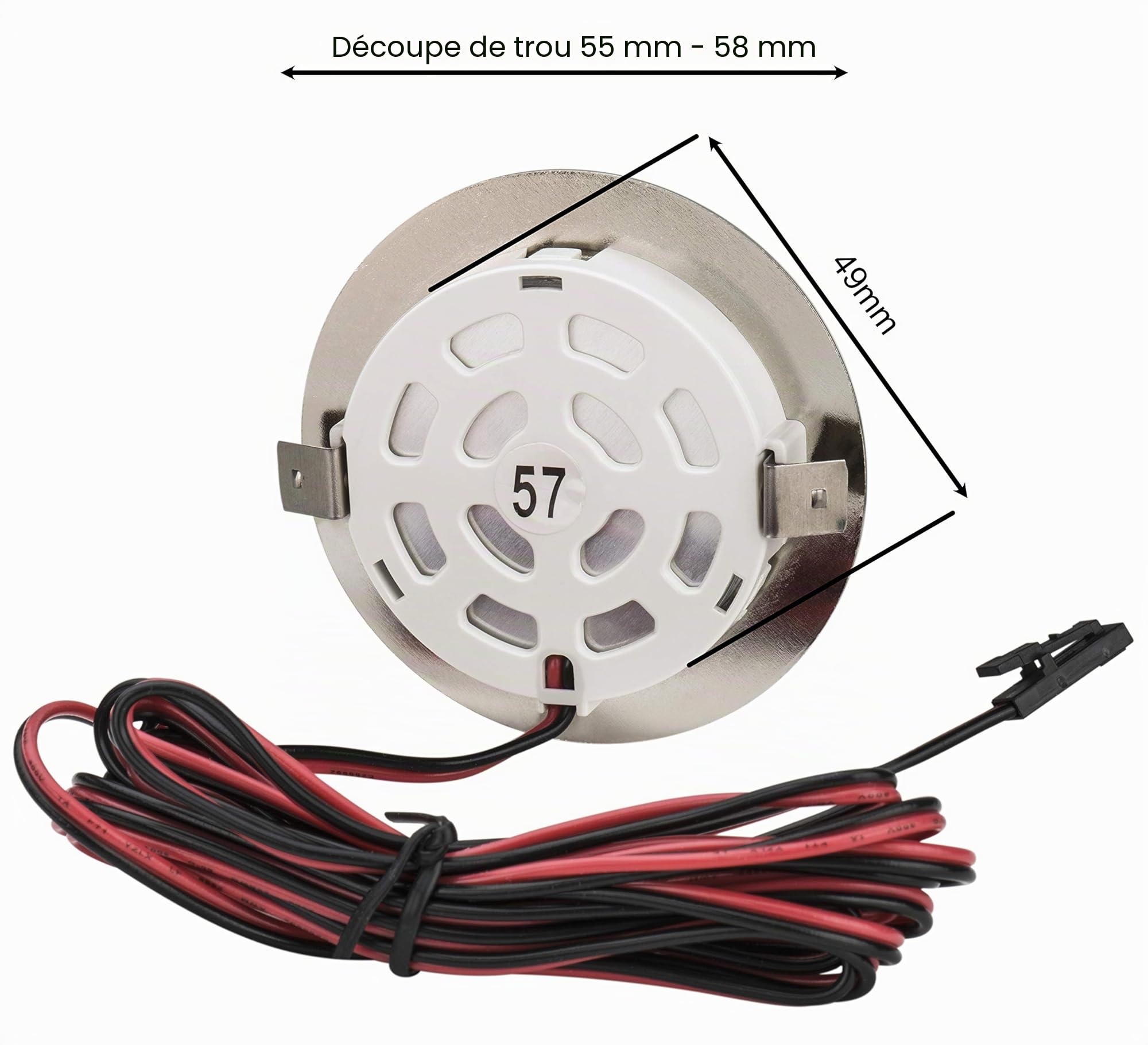 JungesLicht 3 x Set de LED meuble plat - Spot encastré Tim 2 Watt 12 V - Blanc chaud + transformateur LED 15 W + Distributeur AMP