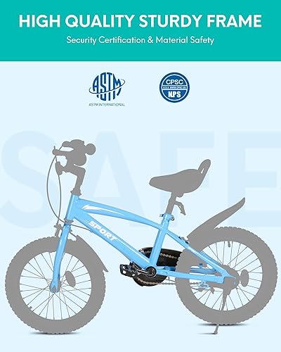 Miniatura 3 de BODIOO Bicicleta infantil para niños y niñas, bicicleta de 16 pulgadas con soporte de entrenamiento, marco resistente, asiento ajustable, freno de