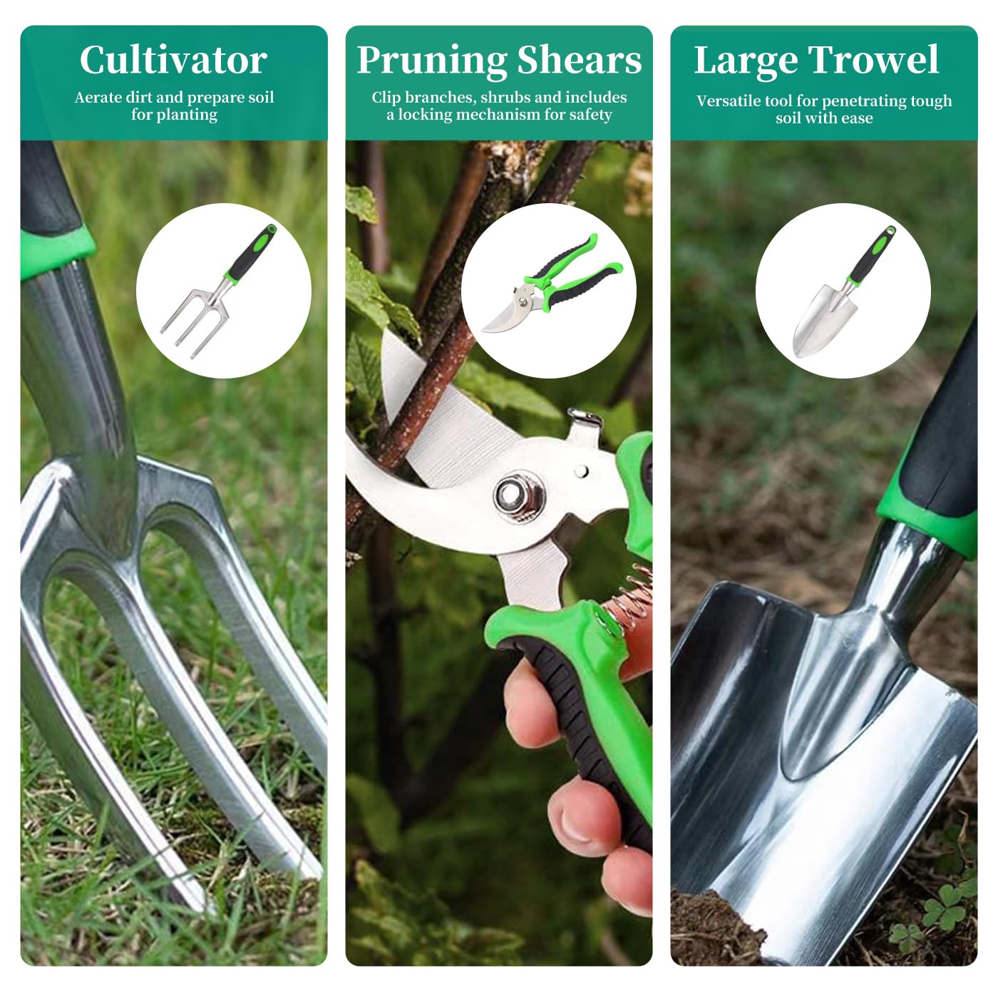 Herramientas de jardín para mujer, juego de herramientas de jardinería de aleación de aluminio, kit de iniciación de herramientas manuales con bolsa de jardín, regalos de jardinería para mujeres y
