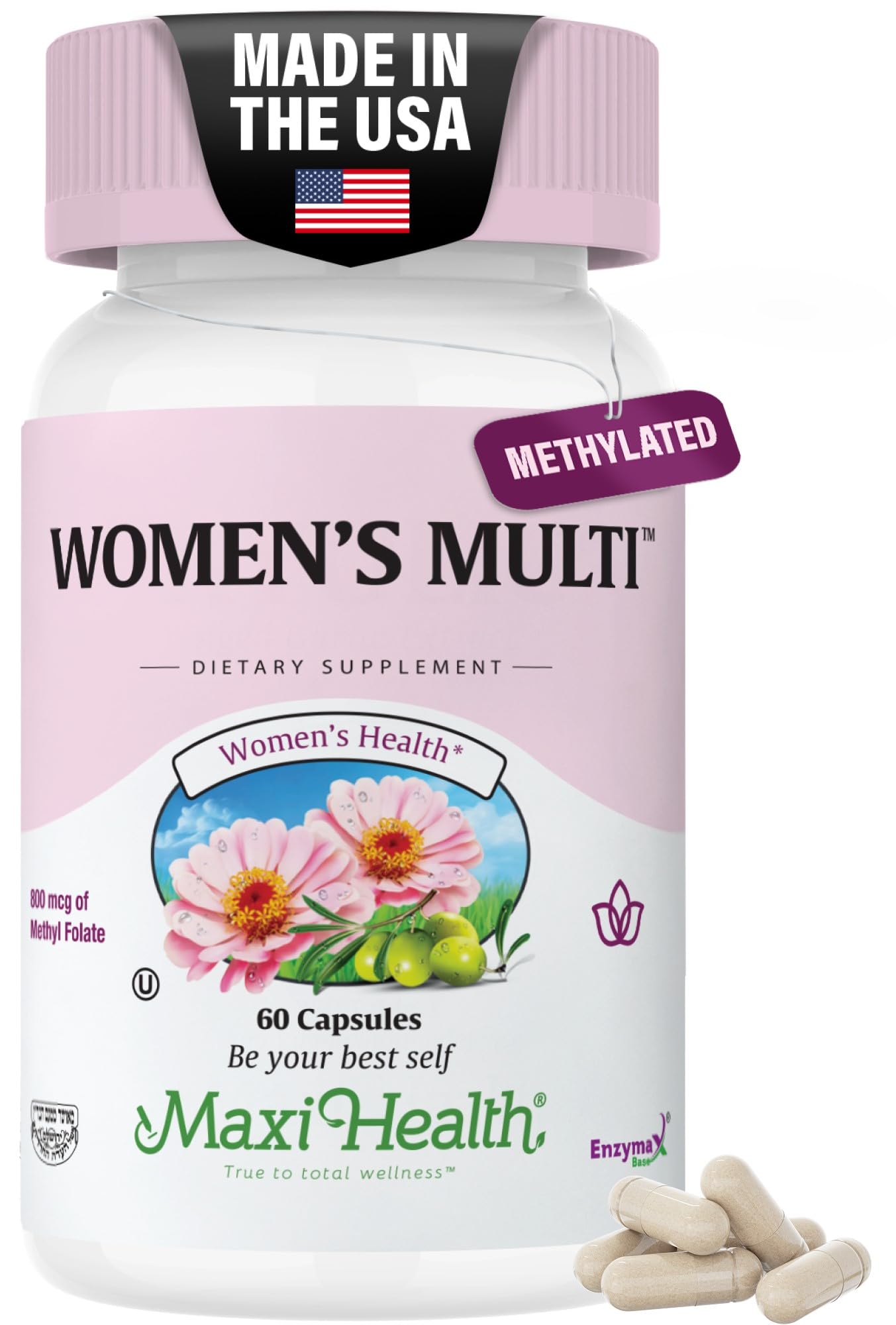 Womens Multivitamin – Methylated Multivitamin for Women with 23 Key Vitamins C, D, B6, B12, Calcium, Probiotics, Biotin & More – Energy, Skin, Nails & Gut Health Support – Kosher (60 Capsules)