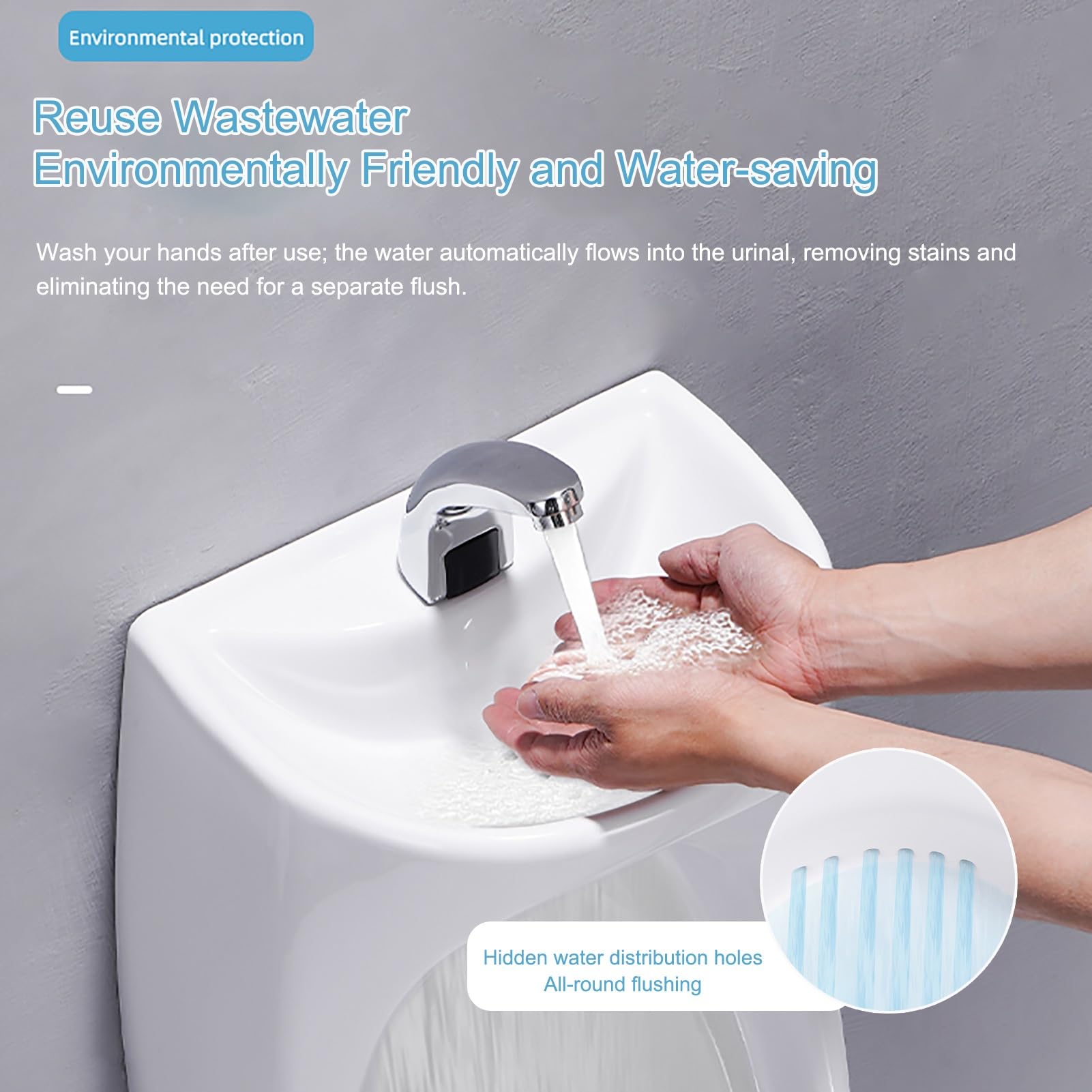 Cerámica Urinario con Descarga Inteligente para Hombres, Urinarios para Hombres con Lavabo, para Uso Doméstico y Comercial, Hogar, Bar, Centro Comercial(Black)