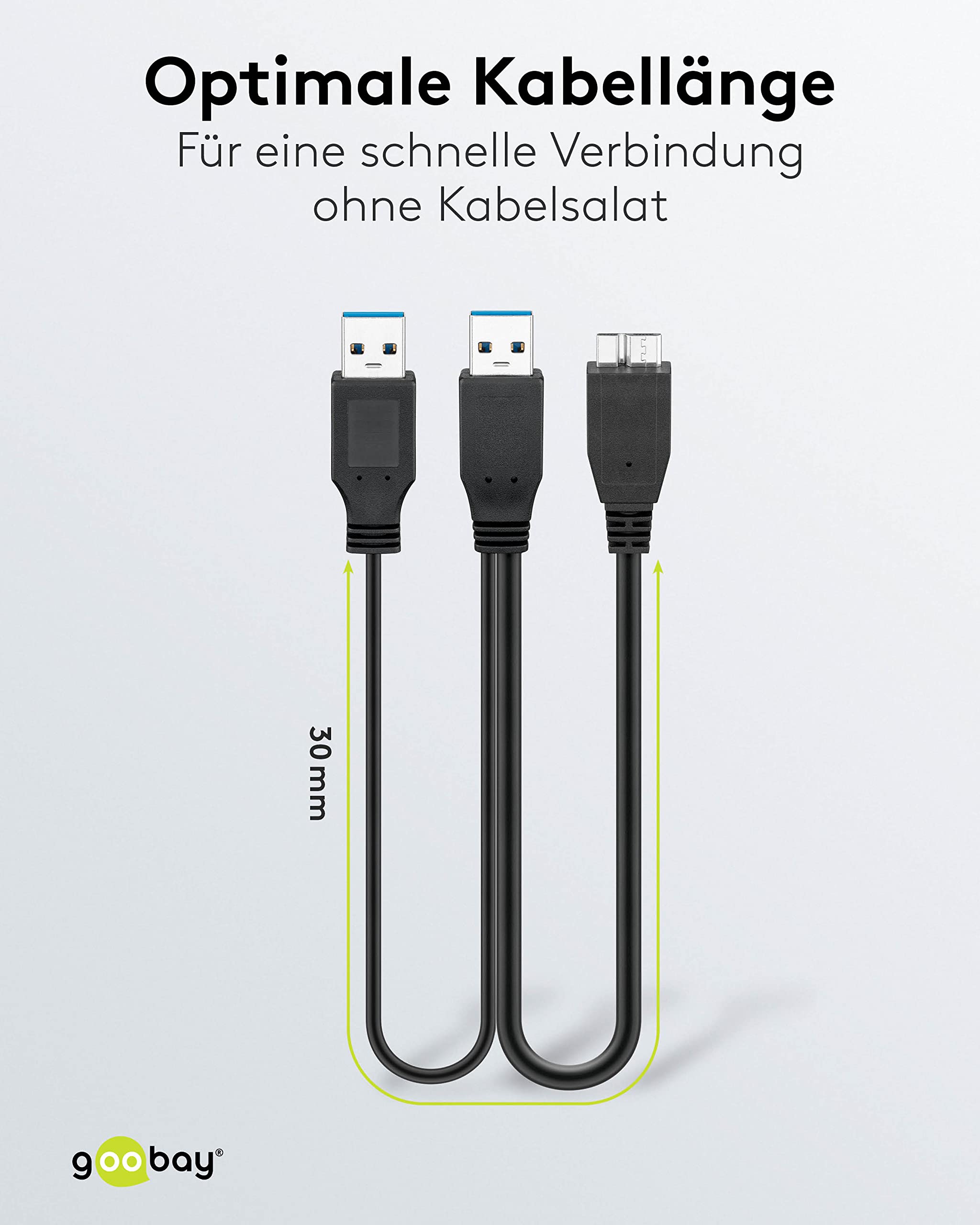 CABLEPELADO Dual USB 3.0 Kabel - 2x USB Auf Micro-USB B, 50 Cm, Für Externe Festplatten & Konsolen