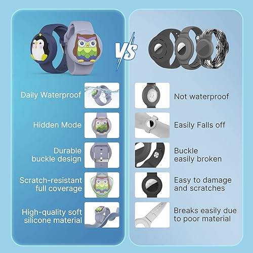 Miniatura 10 de Pulseras impermeables para niños (paquete de 2) – Pulsera de silicona suave oculta – Soporte ligero para rastreador GPS compatible con Apple Airtag