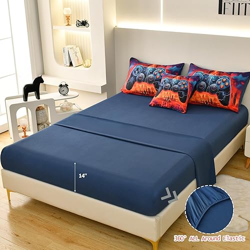 Miniatura 4 de DORCAS Juego de edredón gamer para niños y niños, juego de ropa de cama de microfibra con controlador de videojuegos 3D de 6 piezas para todas las