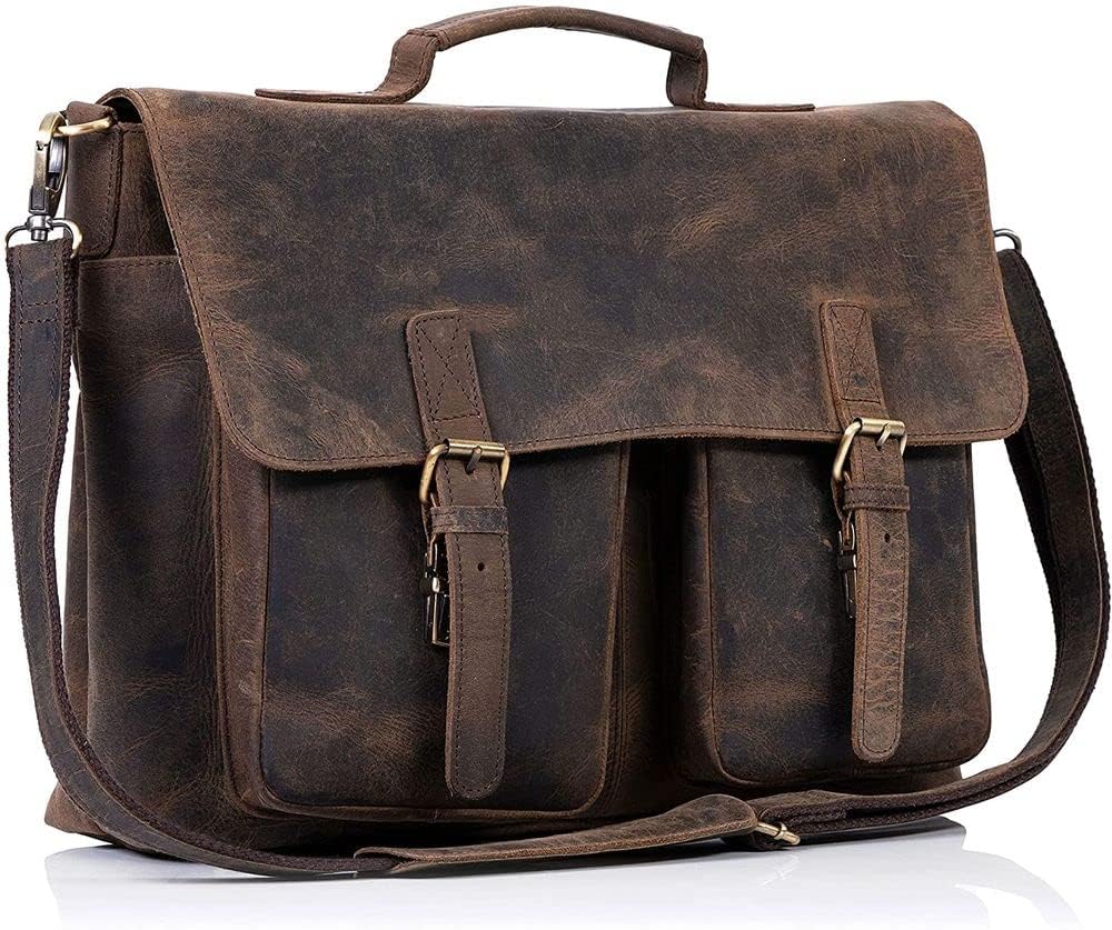 16 Inch Leather briefcase Laptop Messenger Bags for Men and Women Best Office Satchel Bag (Messenger Bag)