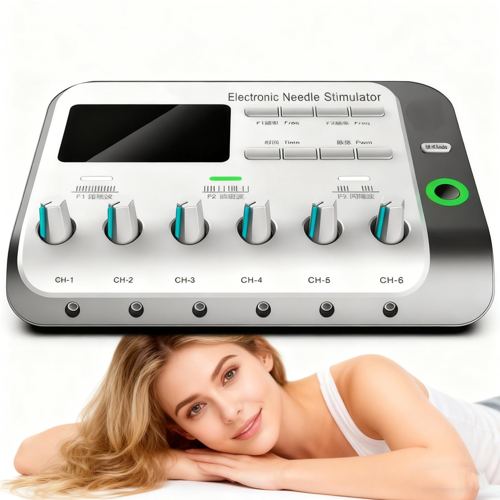 Dispositivo elettronico per agopuntura, massaggiatore muscolare multifunzione con 6 canali di uscita, include 6 paia di elettrodi autoadesivi per alleviare il dolore e rilassare i muscoli