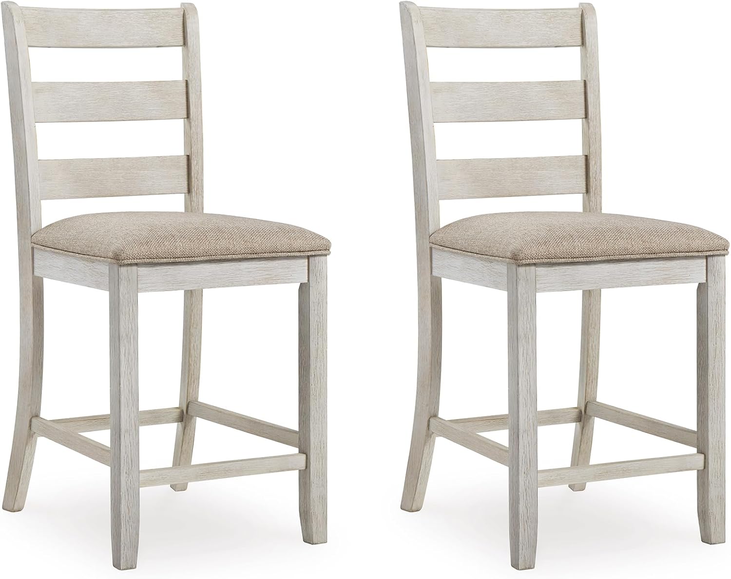 Signature Design by Ashley Skempton | 2-Count 24" Counter-Height Upholstered Bar Stools – Coastal Chic Ladder-Back, Antique White
