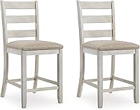Ashley Skempton Counter Height Bar Stools Set of 2 - Farmhouse Ladder Back Whitewash Upholstered Stools