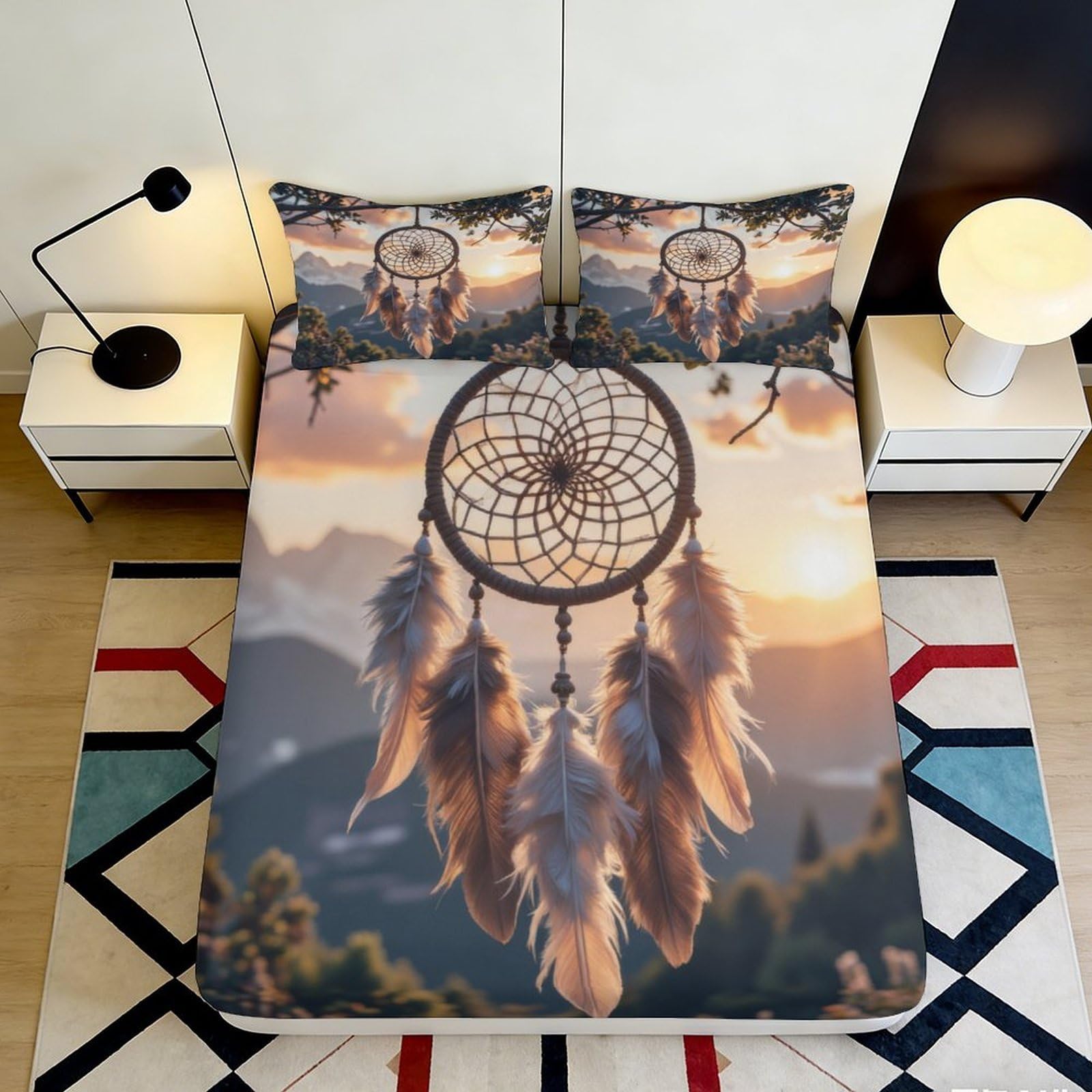 Decor Dreamcatcher Fitted Sheet 3D Printed, Soft Microfiber Bed Cover, Wrinkle Resistant, Bedroom Apartment Bedding, Easy Care, Stylish Accent, 120x200cm 90x200x25cm