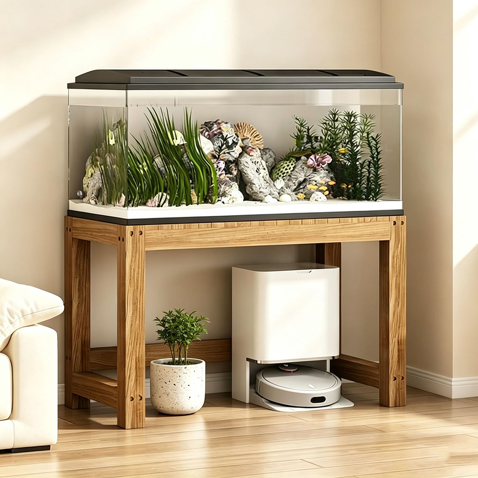 Soporte para Acuario de Madera Maciza, Soporte para Pecera, Estante de Almacenamiento Multifuncional, Ideal para Terrarios de Reptiles y exhibidores de Plantas,B,80X50X50CM(31X19X19IN)