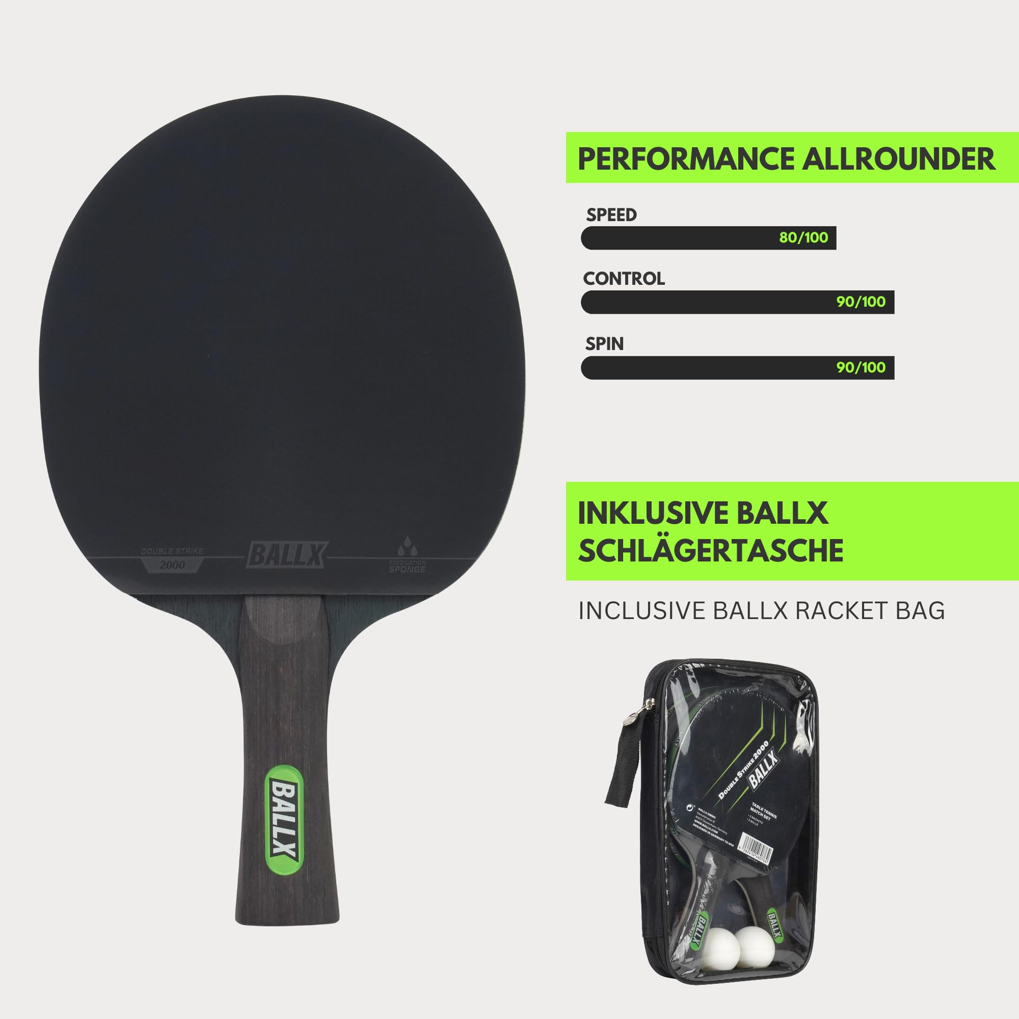 Tischtennnisschläger Set DoubleStrike 2000 inkl. Tasche & Bälle [PRO Carbon] - Tischtennisschläger Set - Tischtennisset - Table Tennis Racket - Tischtenniskellen - Tennisschläger Carbon