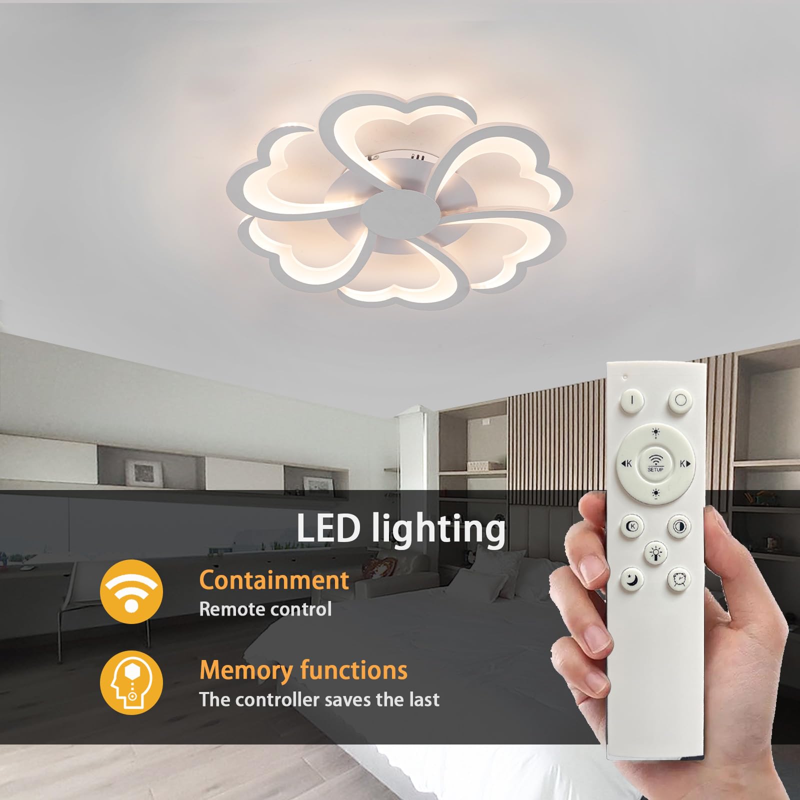 7200 Lumenów Lampy Sufitowe Salon Kwiat Nowoczesne Żyrandole Ledowe Lampa Sufitowa 3000K-6000K Ściemnialna Funkcja Pamięci Oświetlenie Sufitowe Miękkie Światło 72W Odpowiednie Do Sypialni