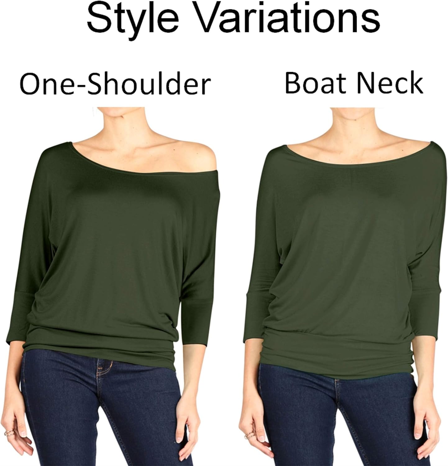 3 Pack Dolman Tops for Women Off The Shoulder Tops Banded Waistband Shirts 3/4 Sleeves Regular and Plus Size Tops Value Pack - Image 4