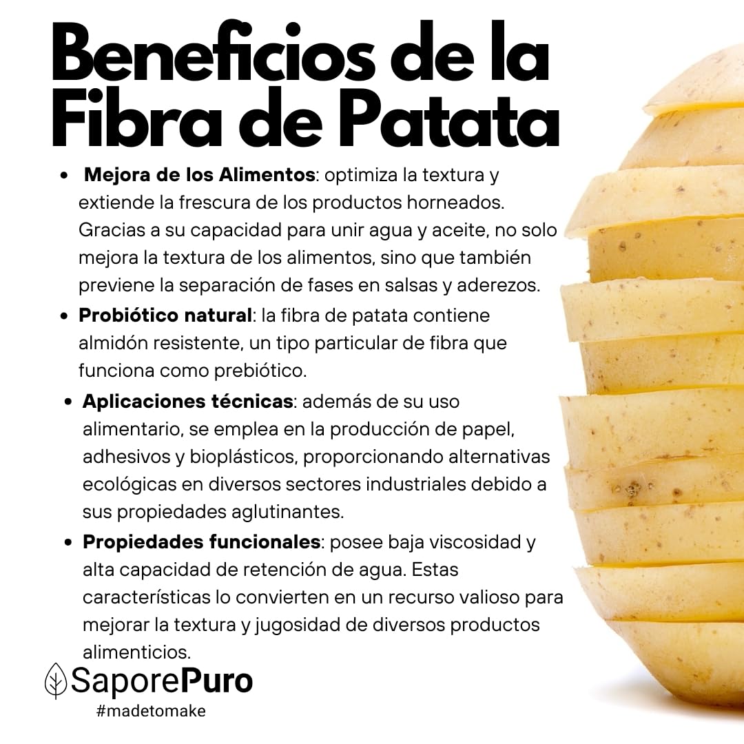 SaporePuro Fibra de Patata 1 kg - Fibra alimentaria - Espesante, emulsionante y estabilizante natural - Ideal para repostería, helados y salsas - Sin gluten