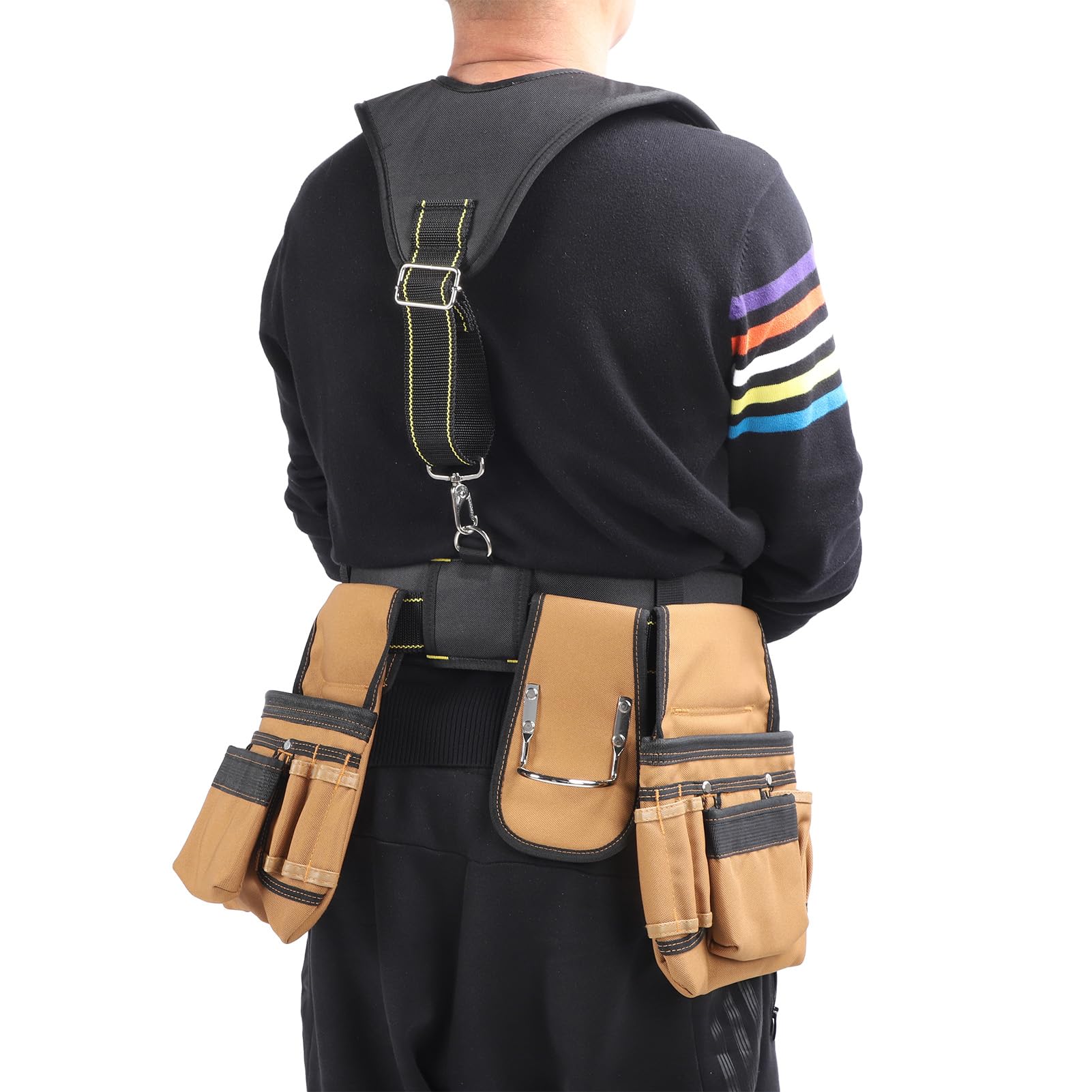Cinturón de Herramientas de Construcción Ajustable con Bolsas Desmontables para Electricistas, Carpinteros y Fontaneros Tela Oxford 1200D