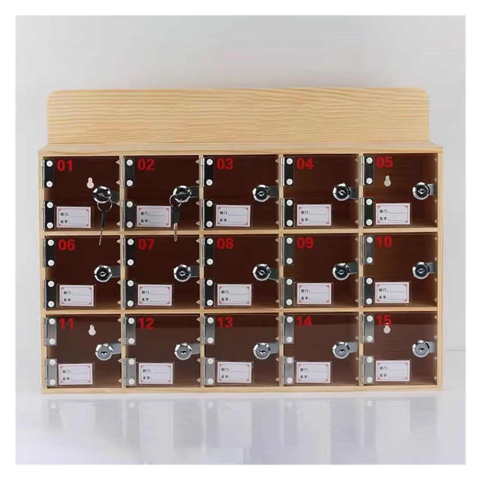 Casier mural pour téléphone portable en bois avec porte en acrylique transparent et serrure