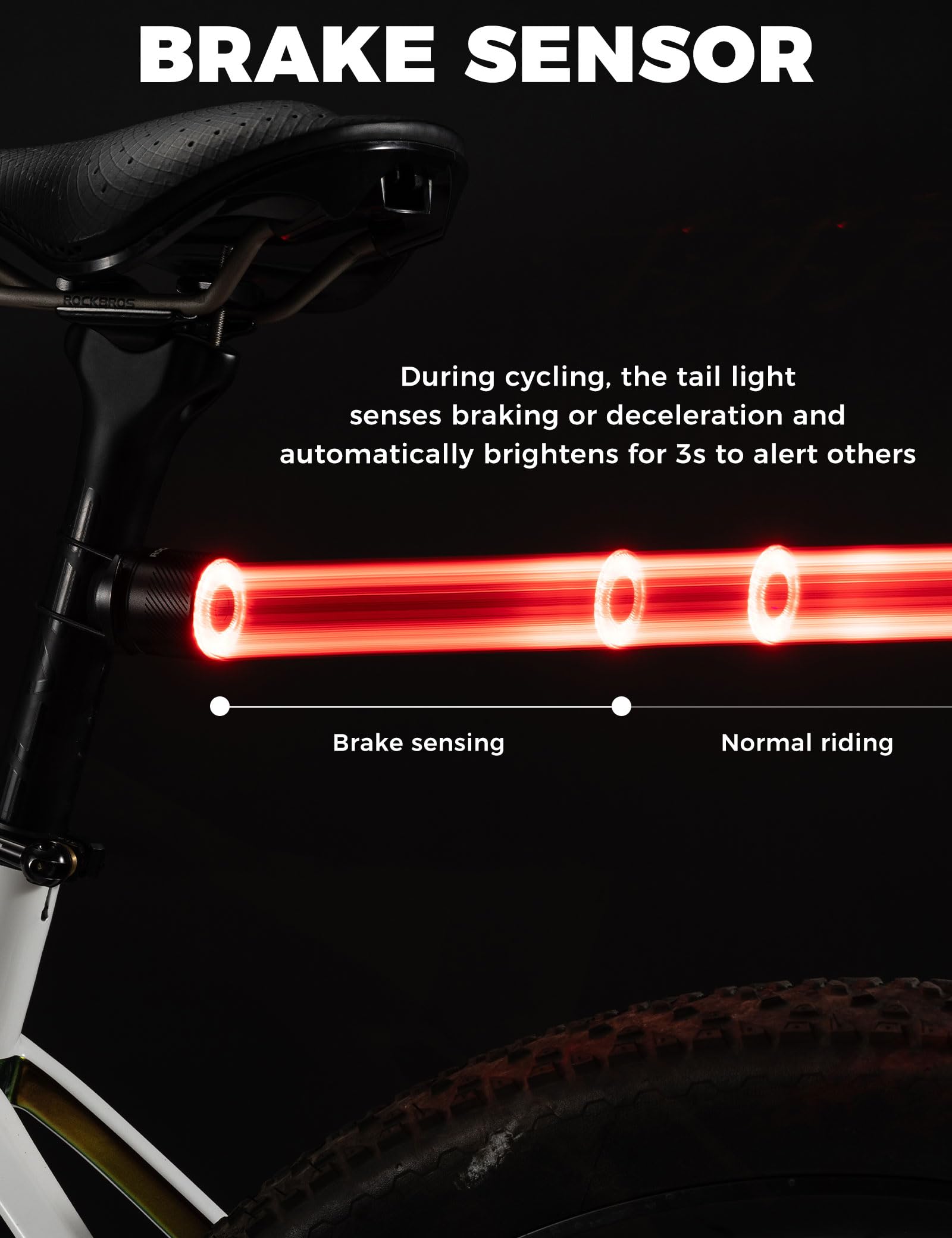 ROCKBROS Luce Posteriore Bici, con Freno e Sensore di Vibrazione, Luci Bicicletta LED Impermeabile IPX6 4 modalità LED, Fanale Posteriore USB Ricaricabile, per MTB, Bici da Corsa, Strada