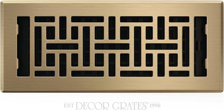 Decor Grates AJH412-A Oriental Floor Register, 4x12 Inches, Antique Brass Finish
