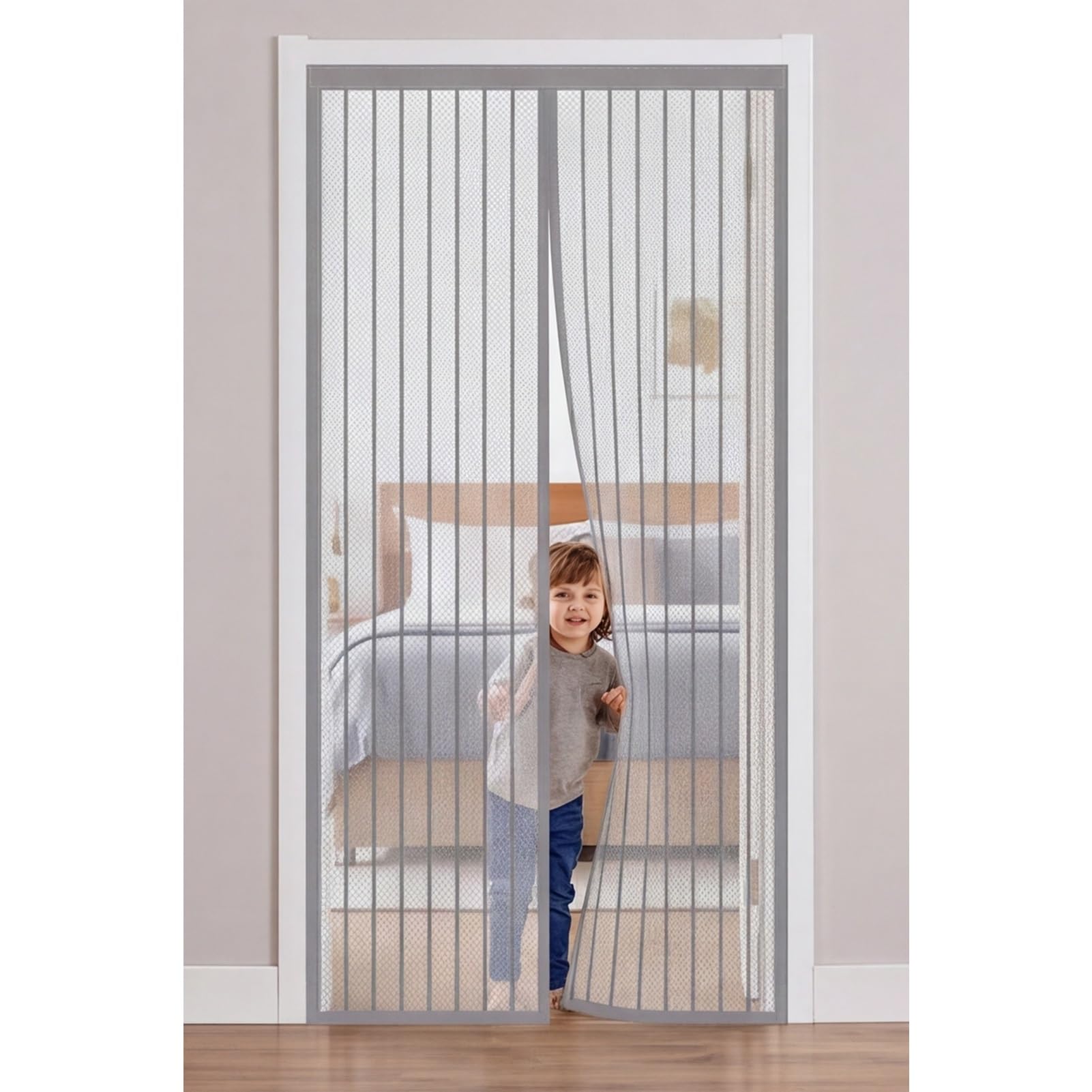 Goutui Grey Magnetic Door Screen 178 X 289 Cm Frame Hook & Loop Hundreds Of Sizes Fly Insect Screen Door Keep Bugs Out & Lets Fresh Air In Easy To Install Without Drilling,