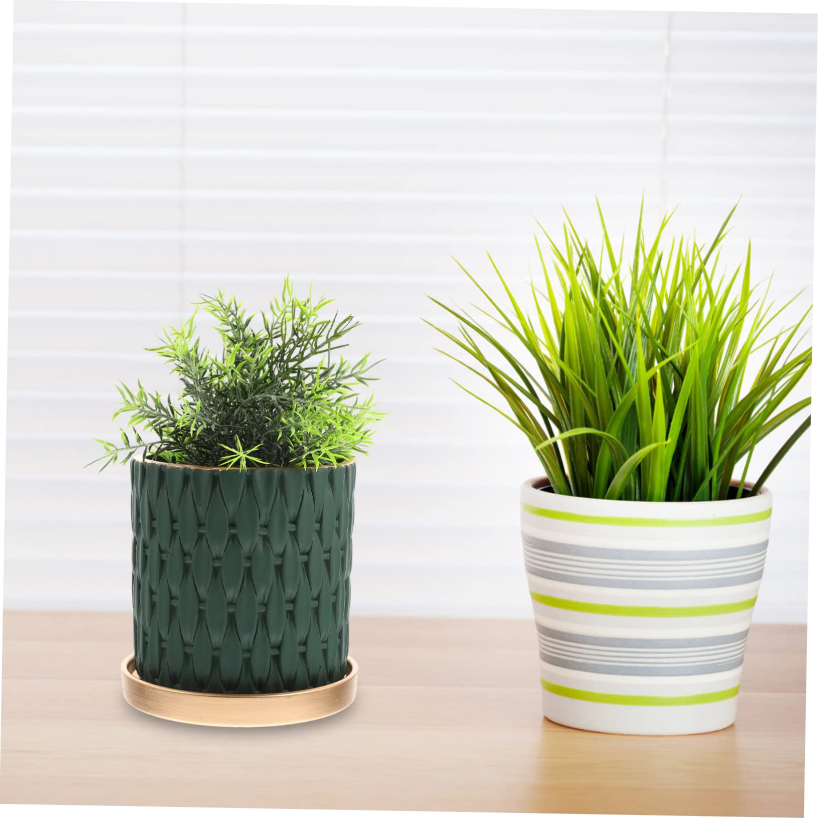 TOYANDONA Pot de Fleurs en Ciment avec Plateau Texture Agréable et Finition Soignée Style Européen Tressé Imitation Rotin, Jardinière Créative pour Plante D'intérieur ou Extérieur