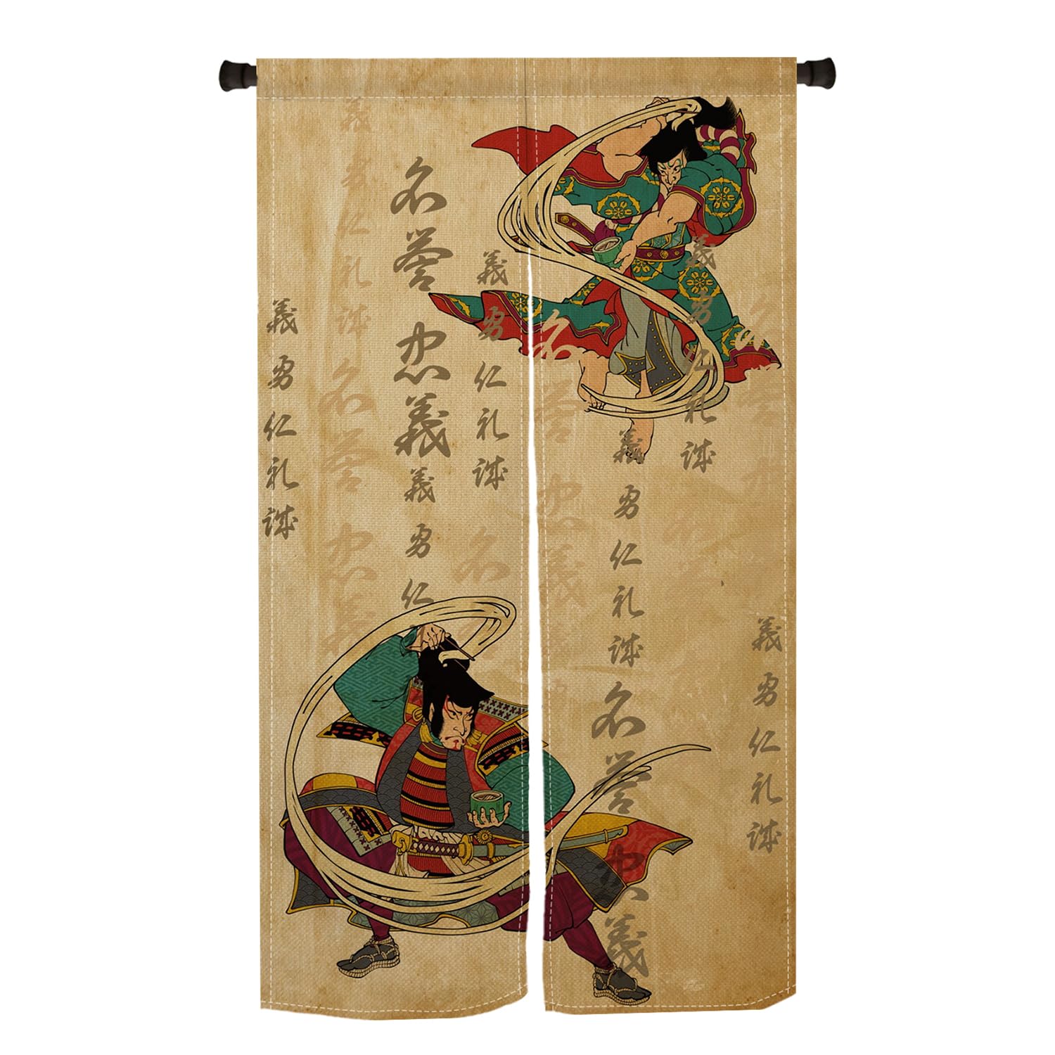 Amazon｜JNWKGN のれん 和風 浮世絵 武者絵 暖簾 侍 幅80x丈150cm 店舗