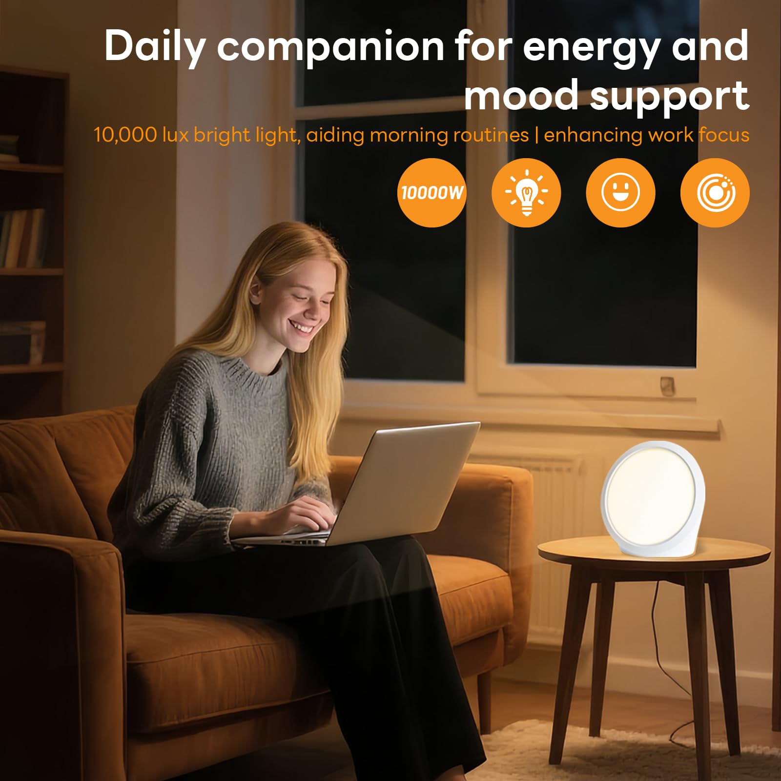 Regulable Lámpara Luminoterapia 10000 Lux, Aumentar Energía, Lámpara Luz Diurna Momento, 3 Temperaturas 5 Brillo, Lámpara Espectro Completo sin UV Adecuada Oficina Hogar