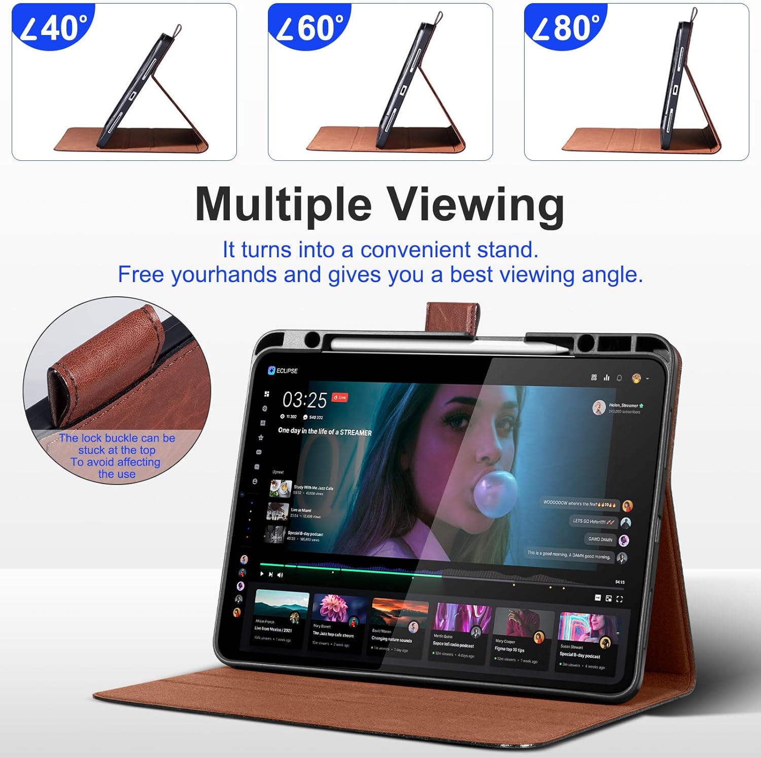 Genuine Leather Case for iPad Pro 12.9 Inch Folio Cover with Pencil Holder Auto Wake/Sleep & Adjustable Stand for 6th/5th/4th/3rd Generation (2022-2018) - Vintage Red Brown