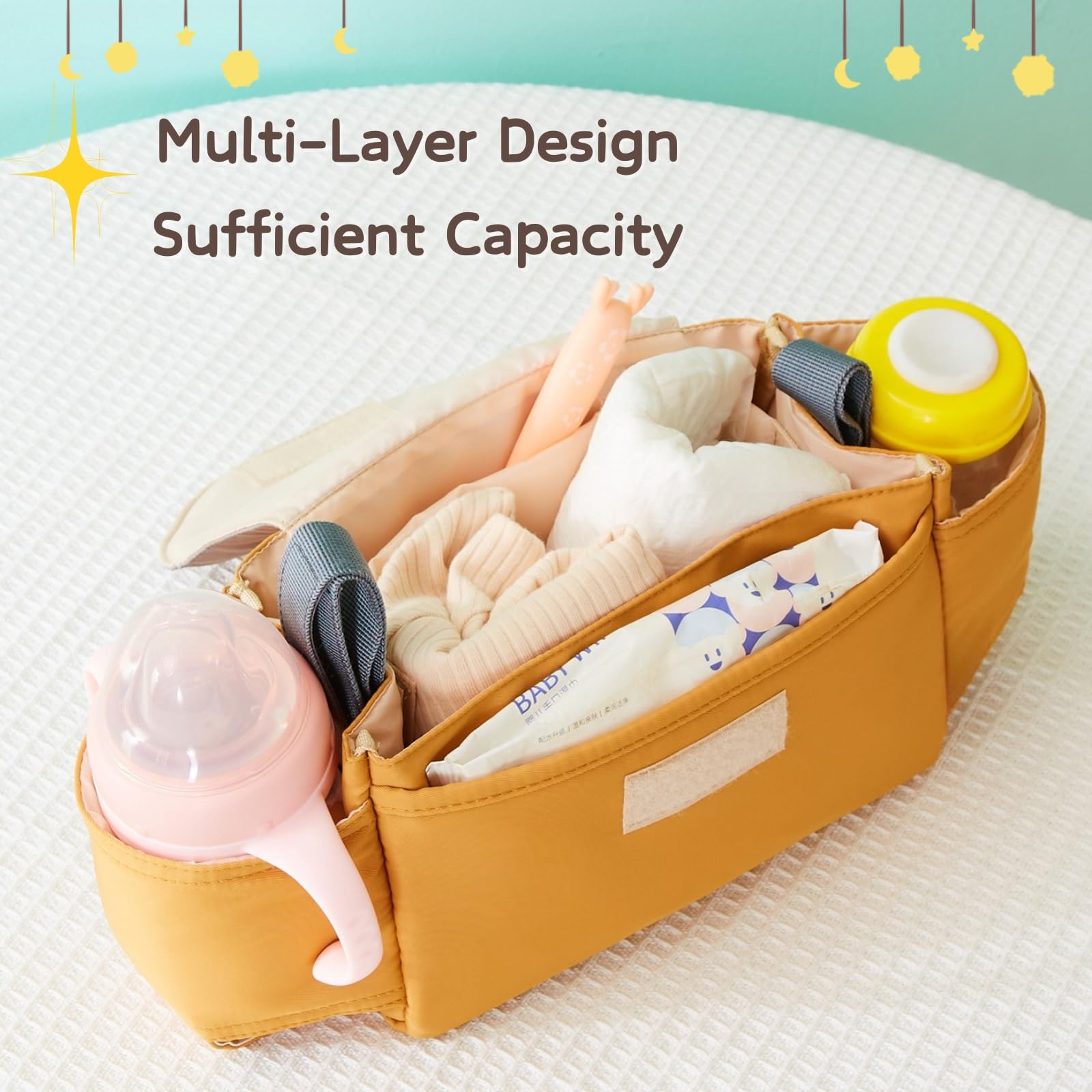HAGOT Baby Pushchair Organiser, Baby Pushchair Pram Cup Holder Bags, Mummy Bag, Universal Fit All Buggy Models - Image 4