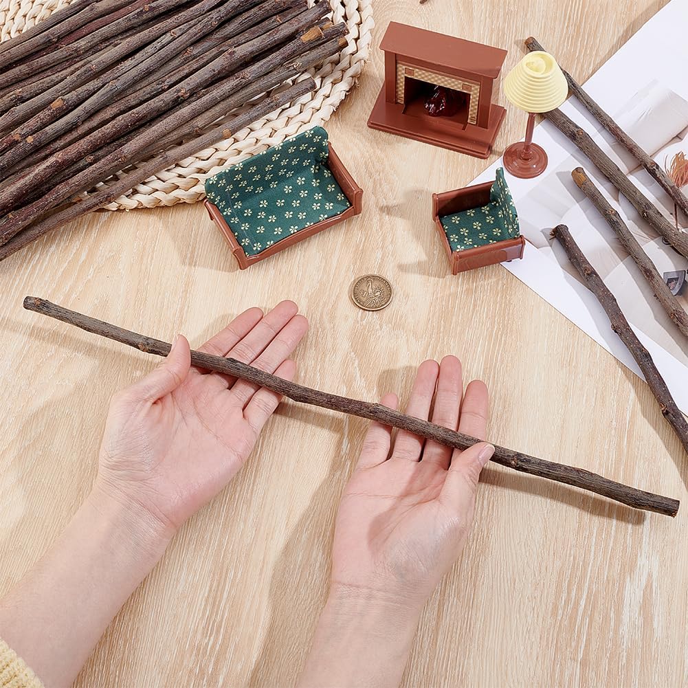 PH PandaHall 50pcs Wood Log Sticks, 15.7 Inch Natural Wood Craft Sticks Long Wooden Branches Wooden Twigs for DIY Crafting School Projects Accessory Photo Props Festival Decoration