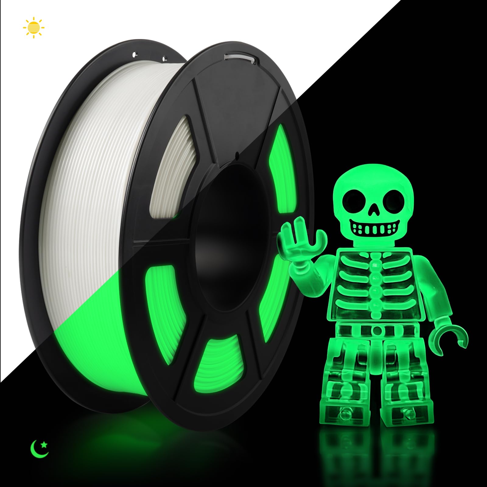 TECBEARS PETG Filament 1.75mm Glow in The Dark, Filament d'imprimante 3D PETG Lumineux Forte Ténacité, Bobine de 1kg, Précision Dimensionnelle +/- 0,02 mm, Effet Éclatant Longue Durée, Glow Vert