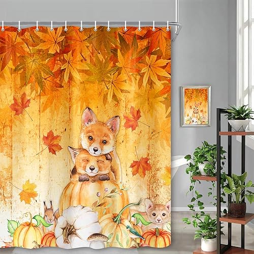 Cortina de ducha de madera otoñal, cortinas de ducha de hojas amarillas de otoño, cortina de ducha de baño, cortina de ducha de calabaza de otoño