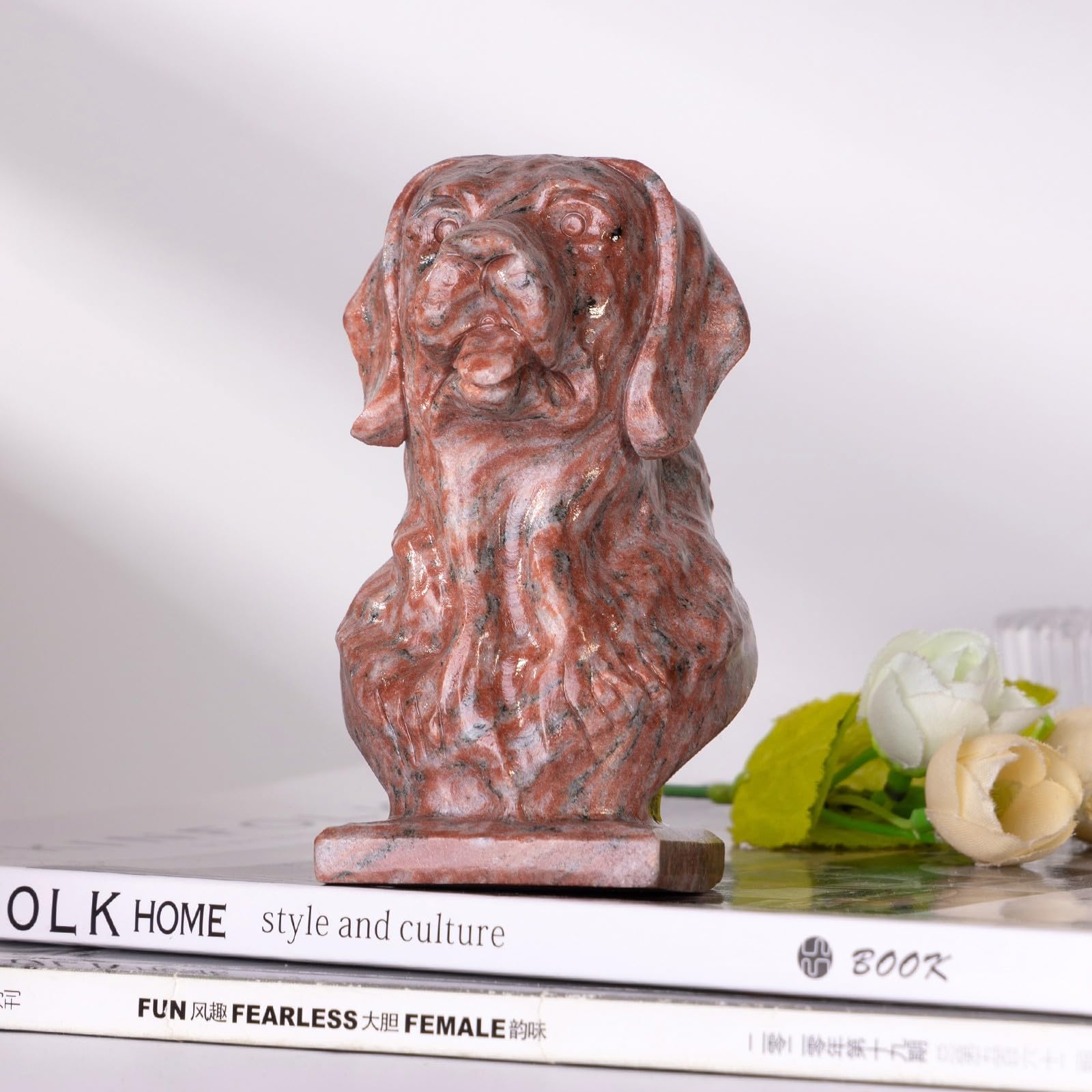 mookaitedecor Hand Carved Natural Sesame Red Stone Dog Figurine Sculpture Animal Ornament for Home Indoor Dog Bust Art Statue Novelty Gift for Dog Lover Collectible Figurine Red Room Decor - Image 3