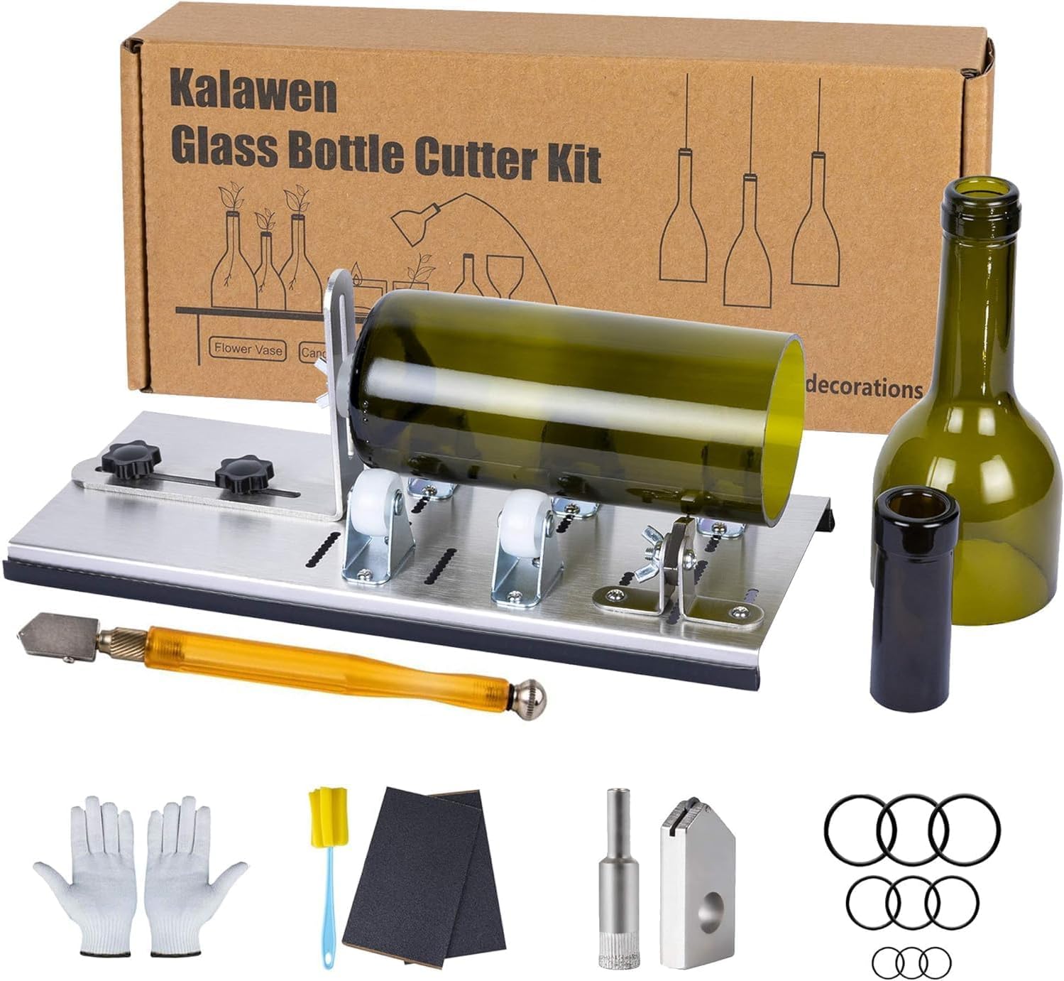 Glass Adjustable Bottle Cutter DIY Tool for Bottle Neck & Round Bottle with Glass Cutter, Stainless Steel Cutting Machine Set for Wine, Beer, Liquor, Alcohol, Champagne, Soda Round Bottles
