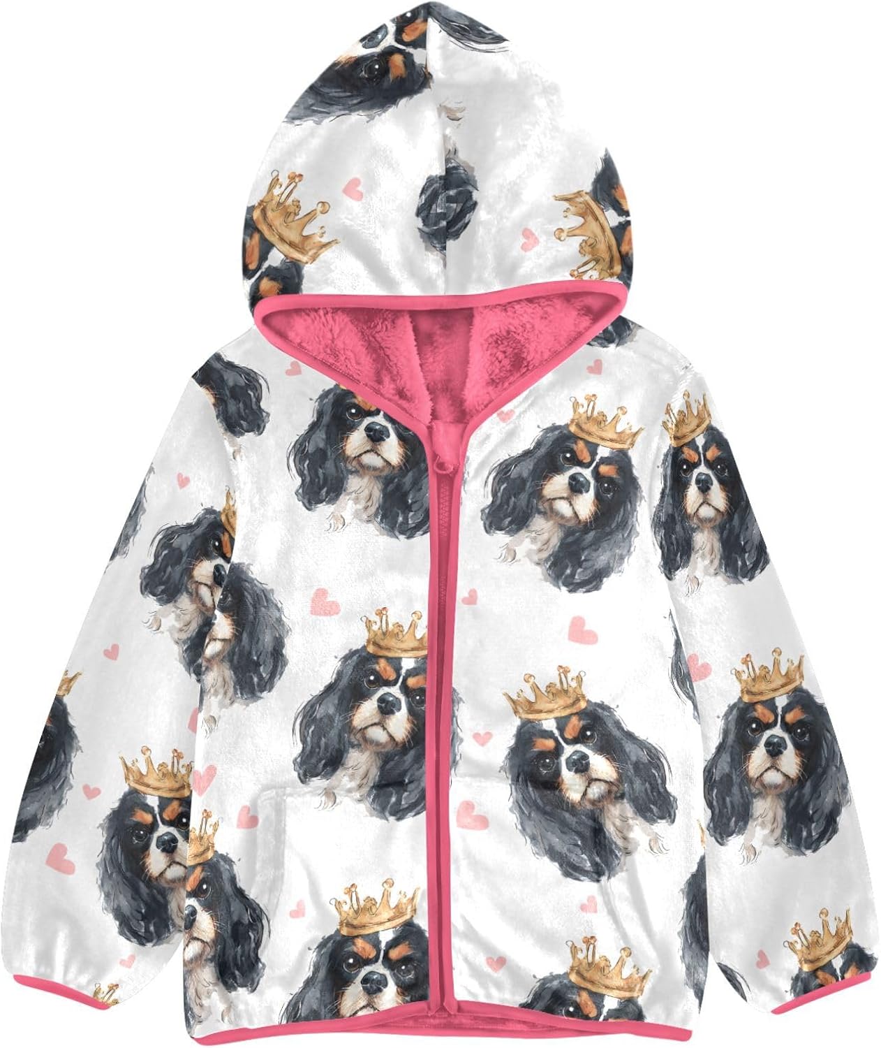 Girls Hoodie Outfit Cute King Charles Dog Pattern Zipper Sweatshirt Coat Fleece Jacket for Kids 3-10T