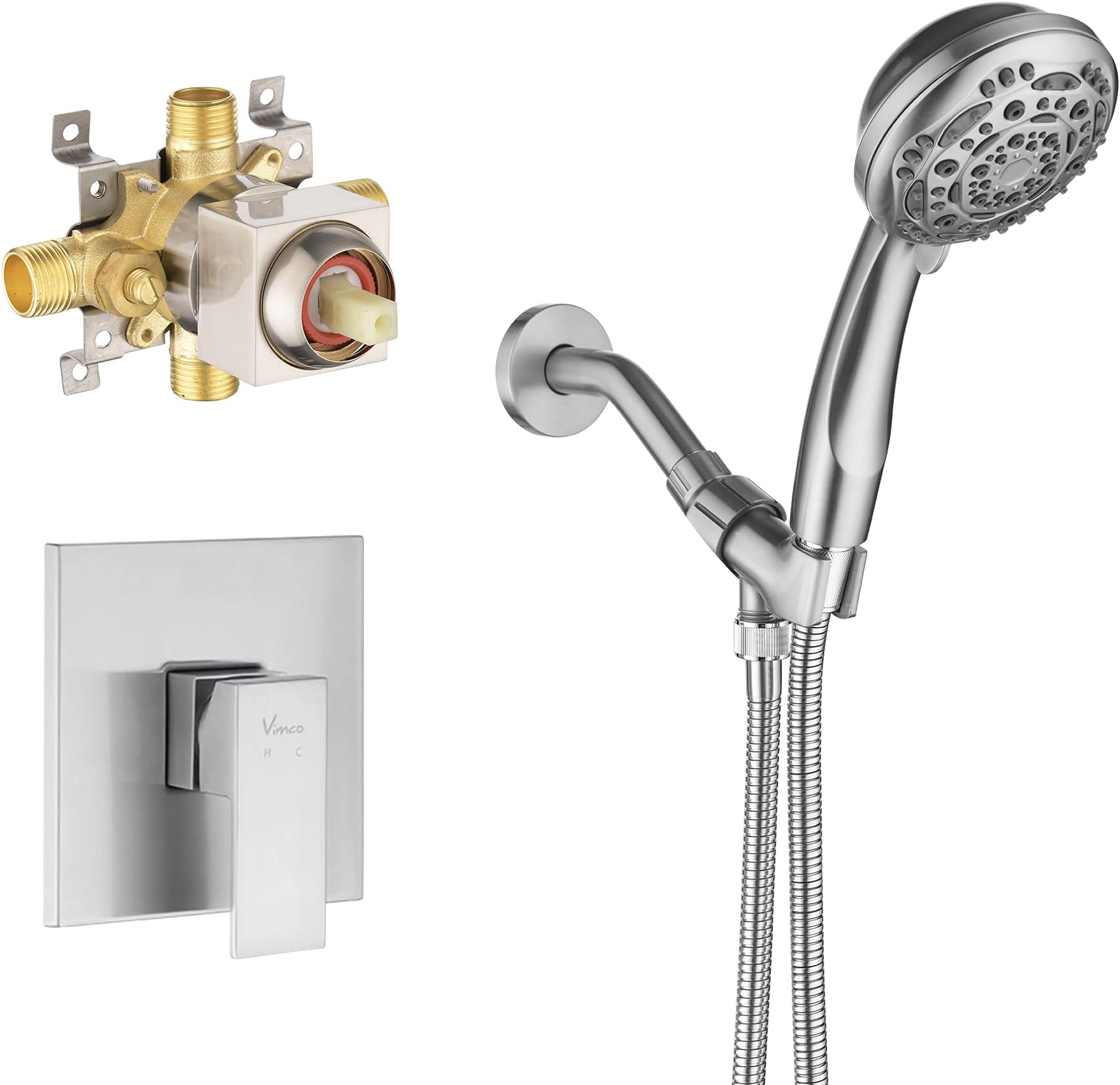 Vimco Shower System, Shower Faucet Sets Complete with Handheld Shower Head, wall mounted shower system for Bathroom Rough-in Valve Body and Trim Included, Brushed Nickel