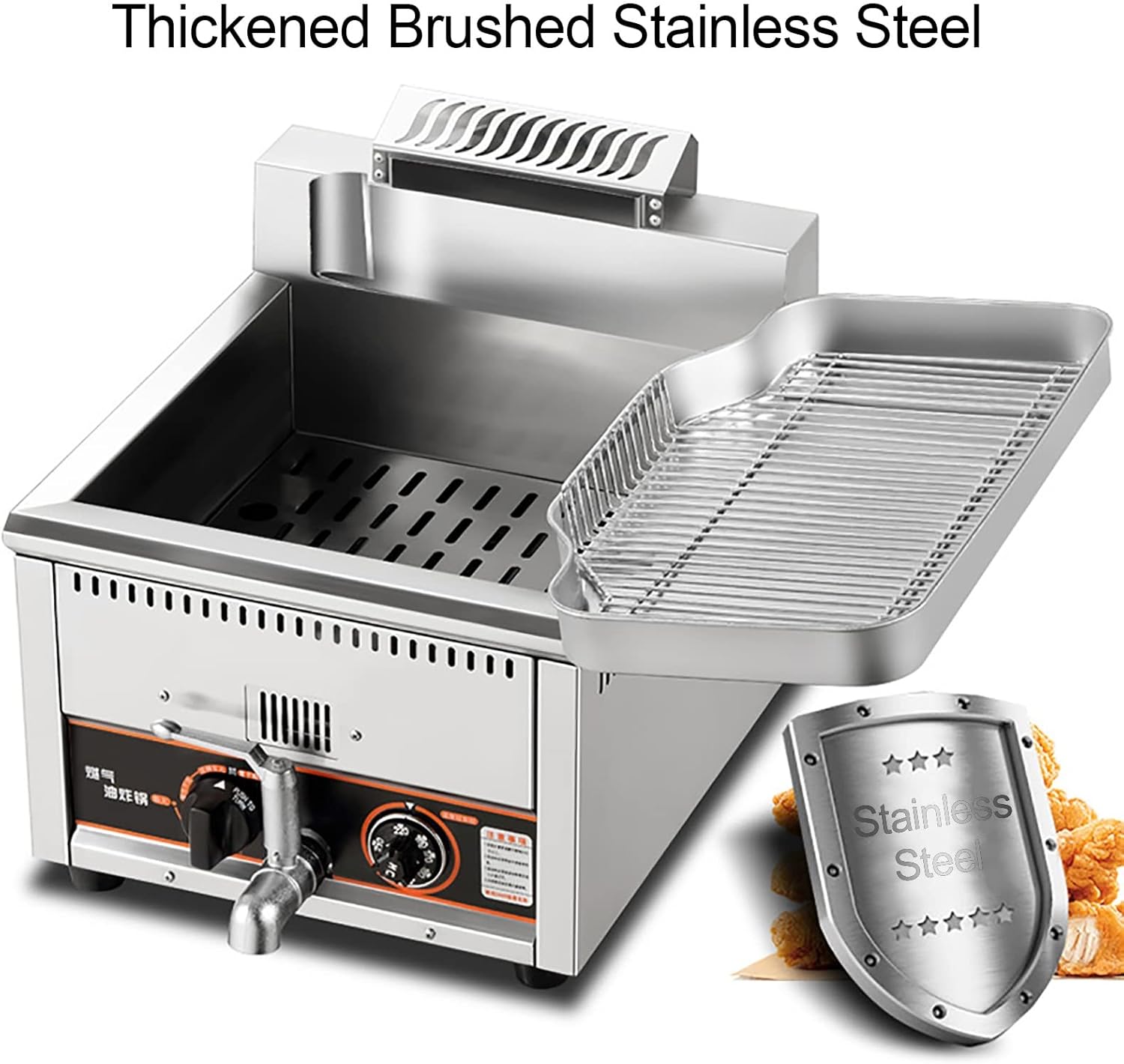 Deep Fryer, Commercial Gas Fryer, Adjustable Temperature Outdoor Deep Fryers Features Regulating Nobs, Stainless Steel Oil Tank Baskets and Oil Return Pan Design - 15L/18L (Size : 15L) (OneColor 15L)